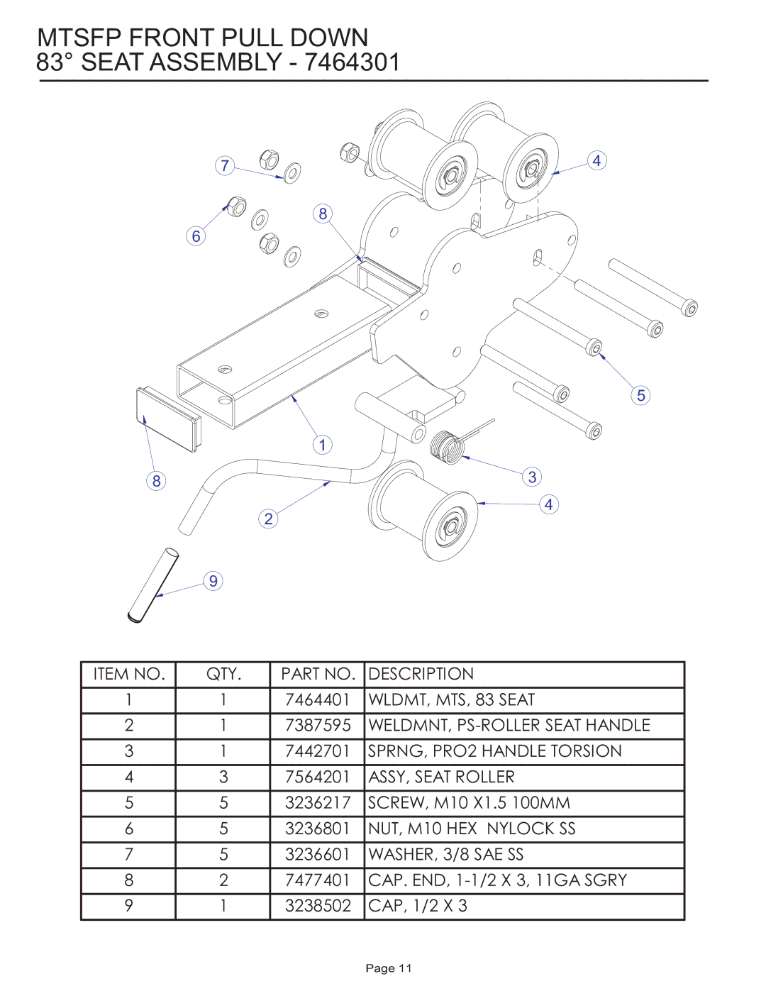 Life Fitness MTSFP manual Mtsfp Front Pull Down 83 Seat Assembly 