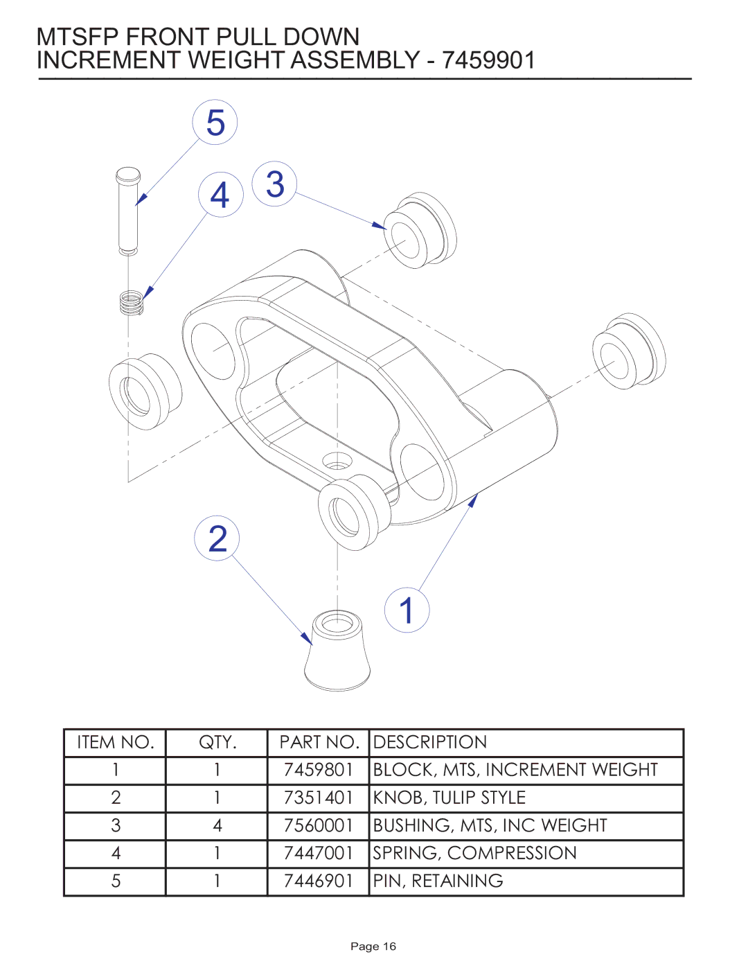 Life Fitness MTSFP manual Mtsfp Front Pull Down Increment Weight Assembly 