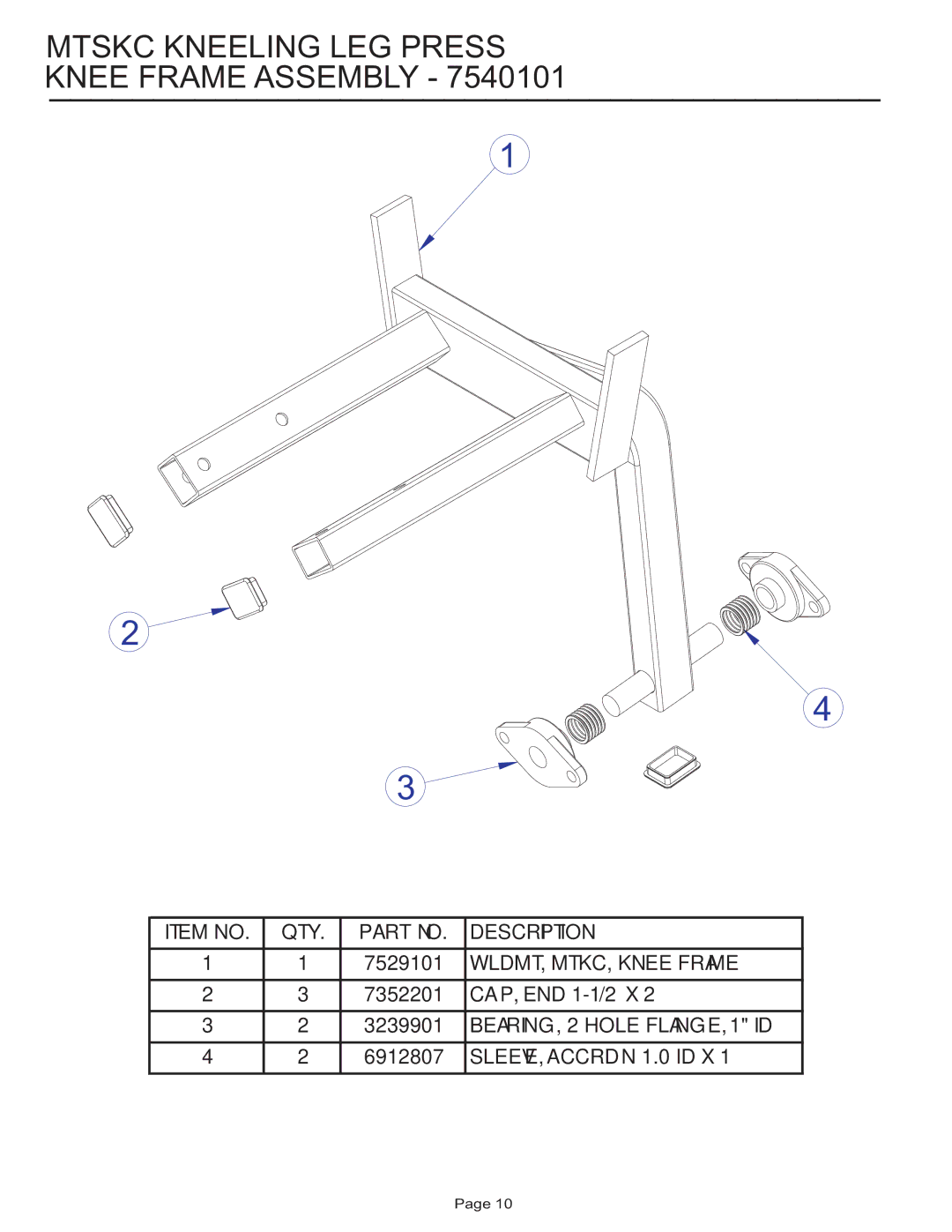 Life Fitness MTSKC manual Mtskc Kneeling LEG Press Knee Frame Assembly 