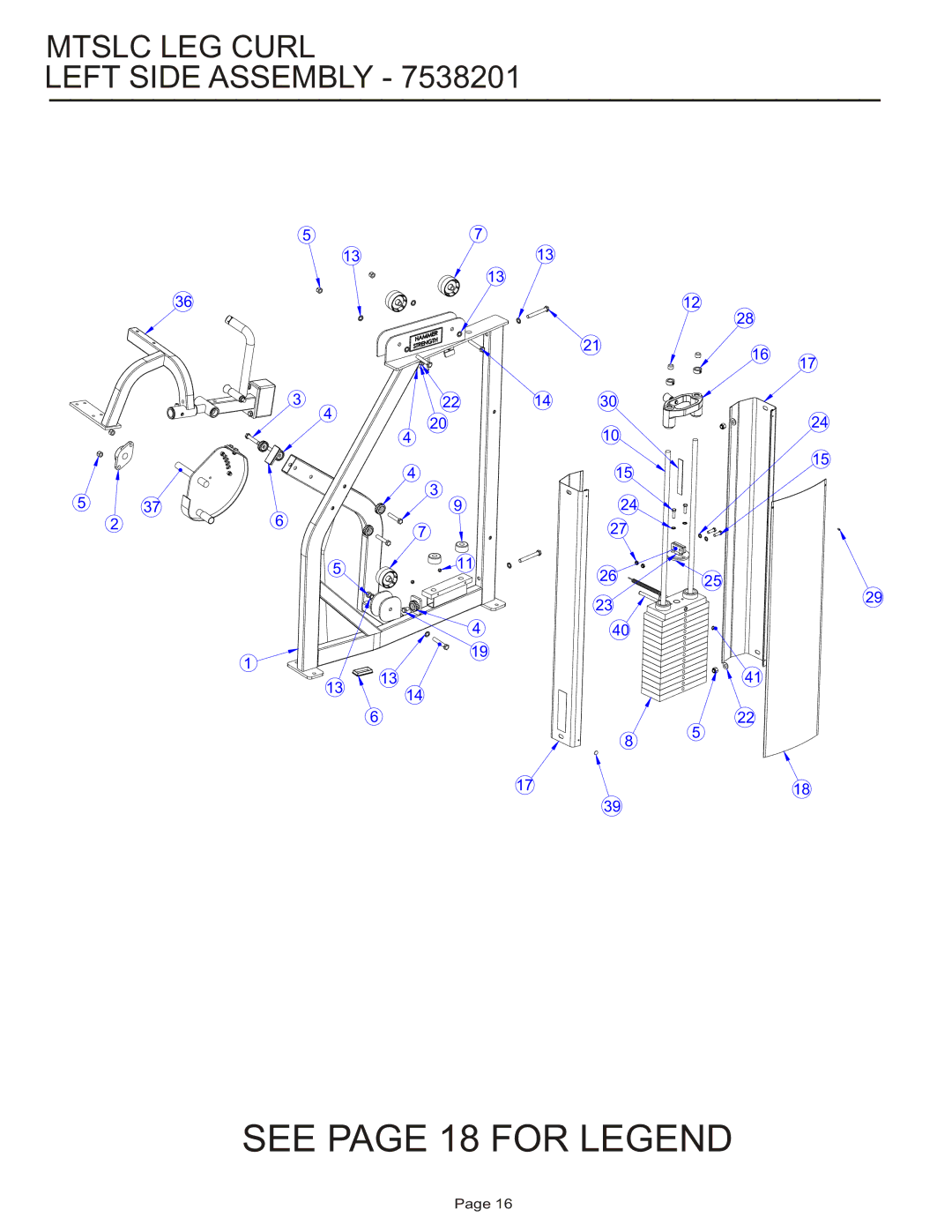 Life Fitness MTSLC manual Mtslc LEG Curl Left Side Assembly 