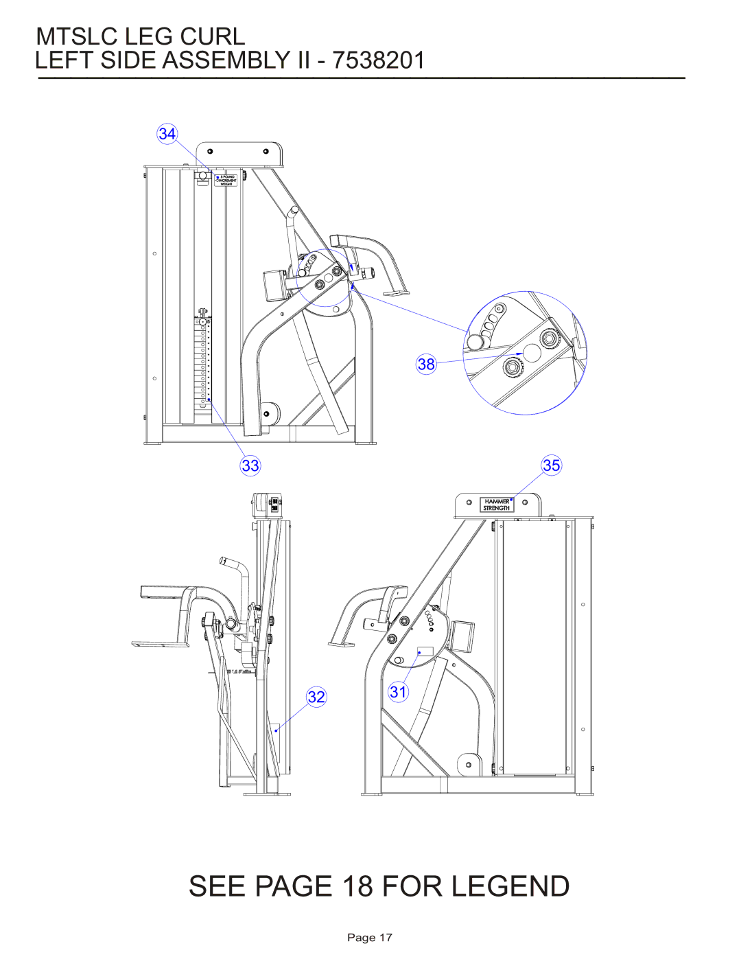 Life Fitness MTSLC manual Mtslc LEG Curl Left Side Assembly II 