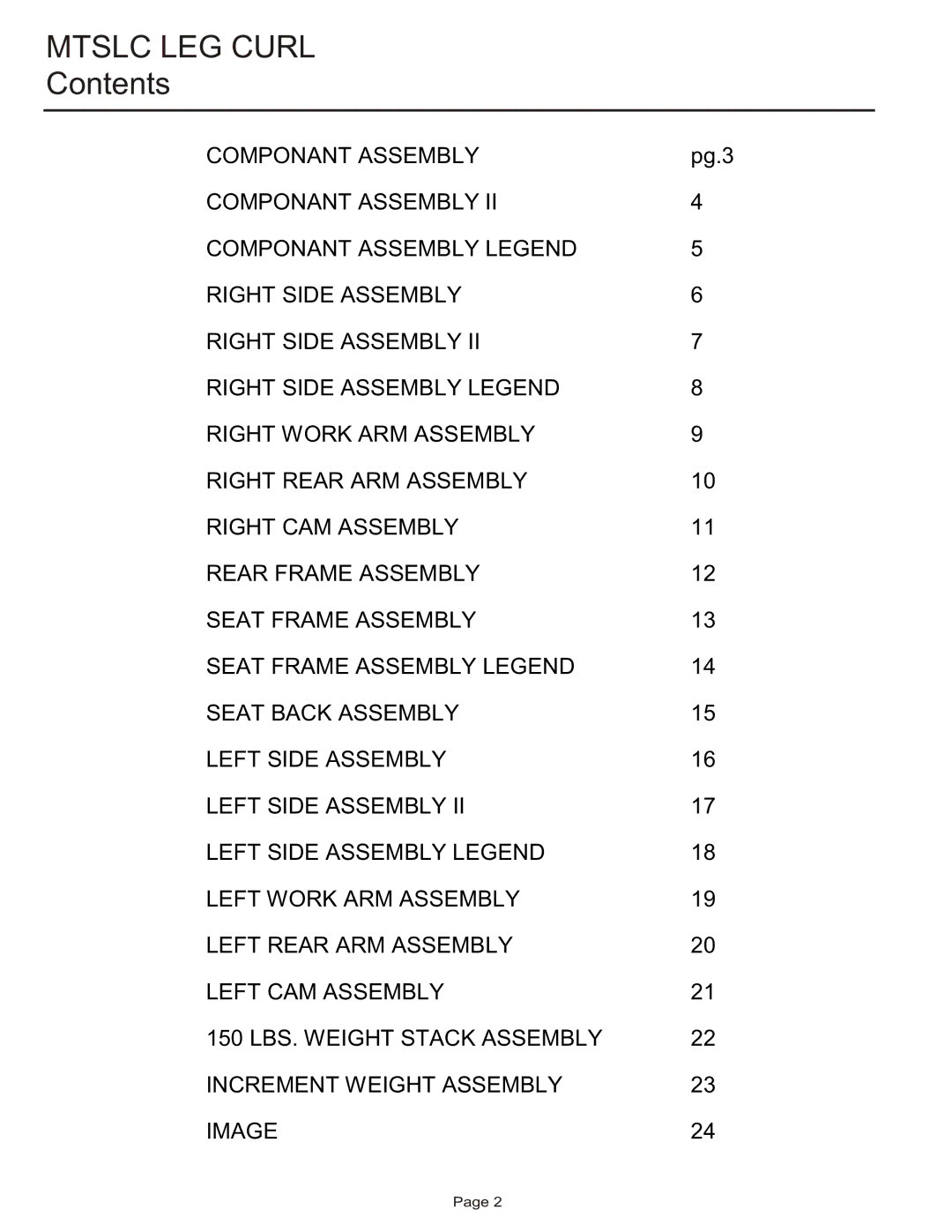 Life Fitness MTSLC manual Mtslc LEG Curl, Contents 