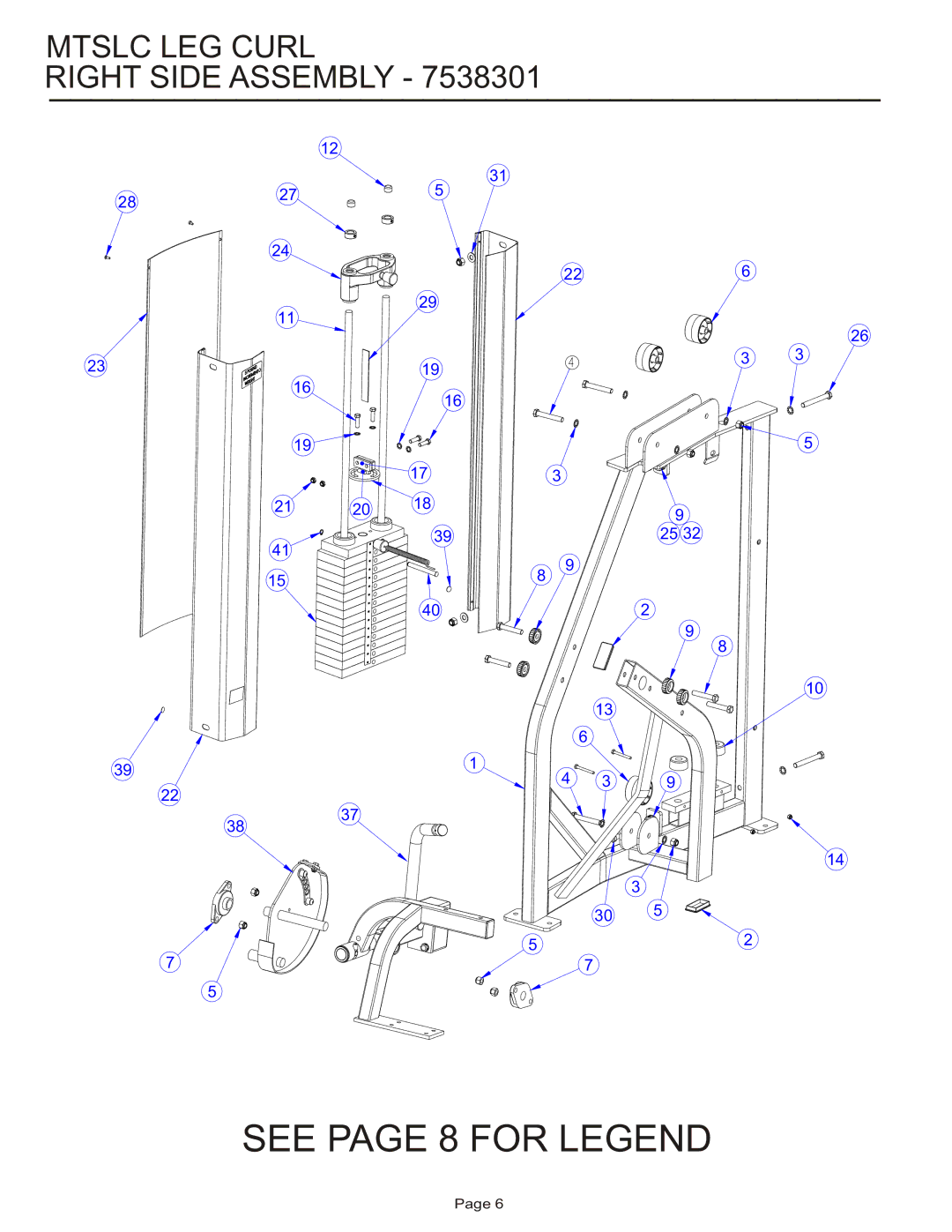 Life Fitness MTSLC manual Mtslc LEG Curl Right Side Assembly 