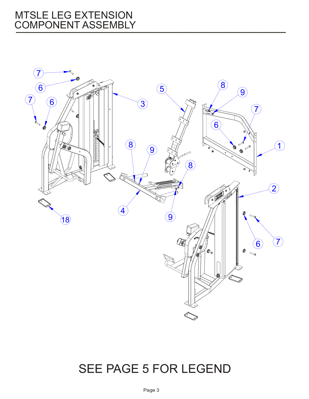 Life Fitness MTSLE manual Mtsle LEG Extension Component Assembly 