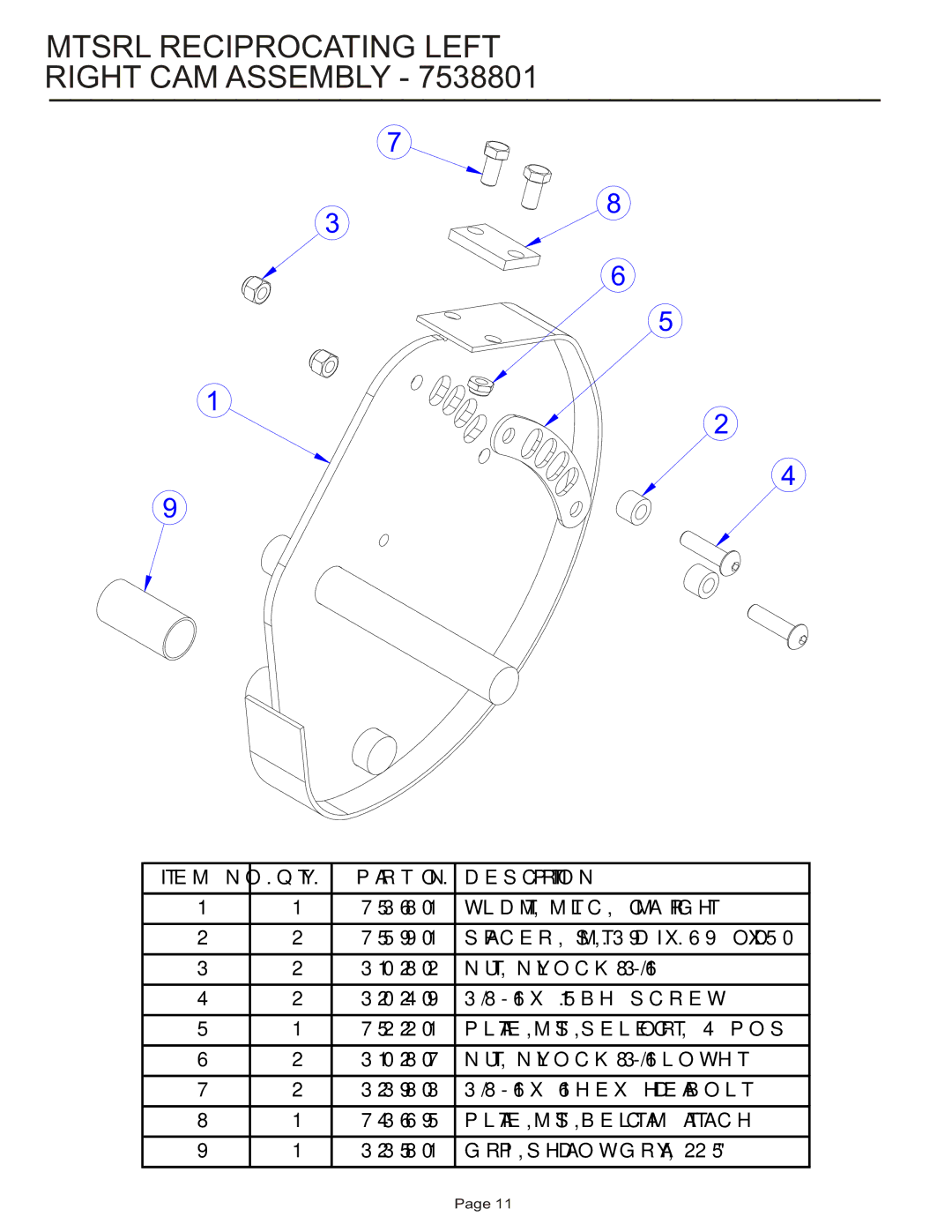 Life Fitness MTSRL manual Mtsrl Reciprocating Left Right CAM Assembly, WLDMT, MTLC, CAM Right 