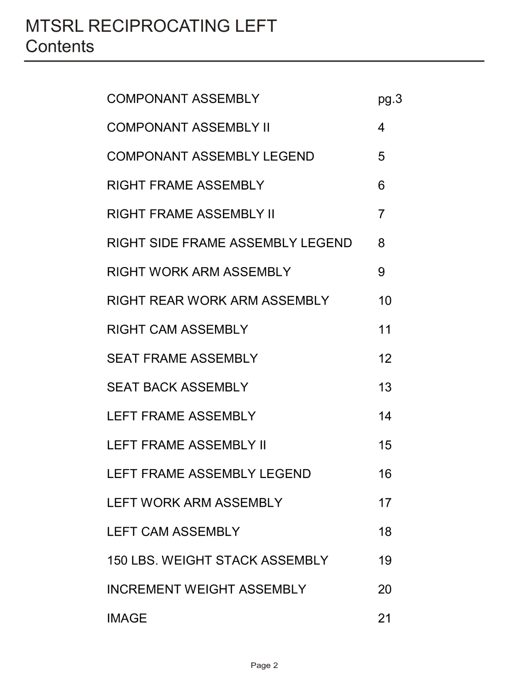 Life Fitness MTSRL manual Mtsrl Reciprocating Left, Contents 