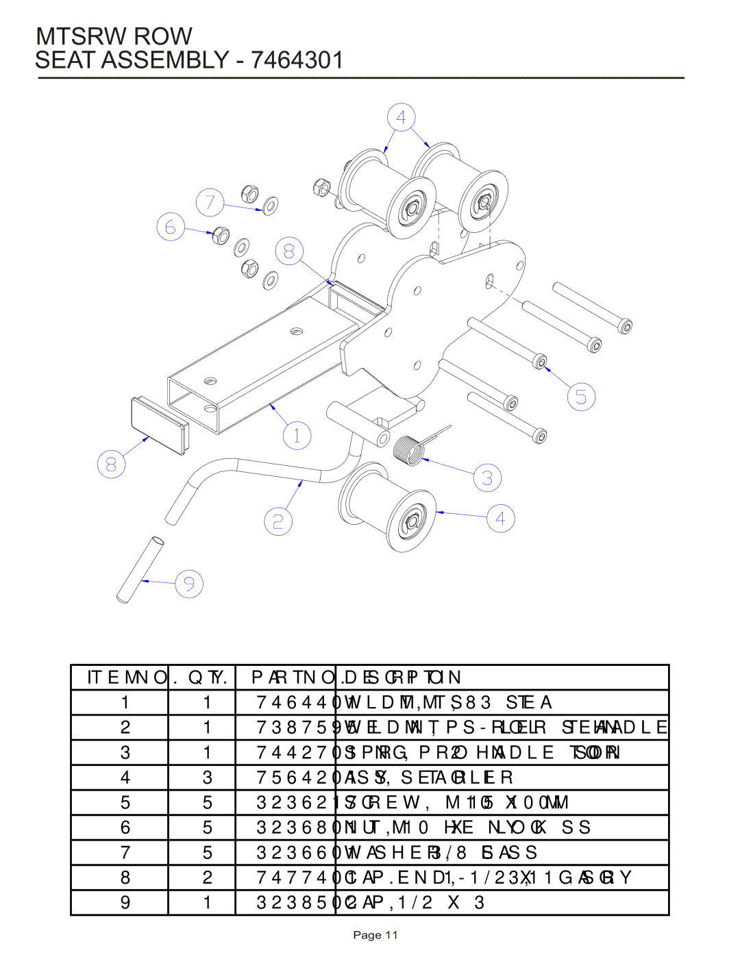 Life Fitness MTSRW manual Mtsrw ROW Seat Assembly 