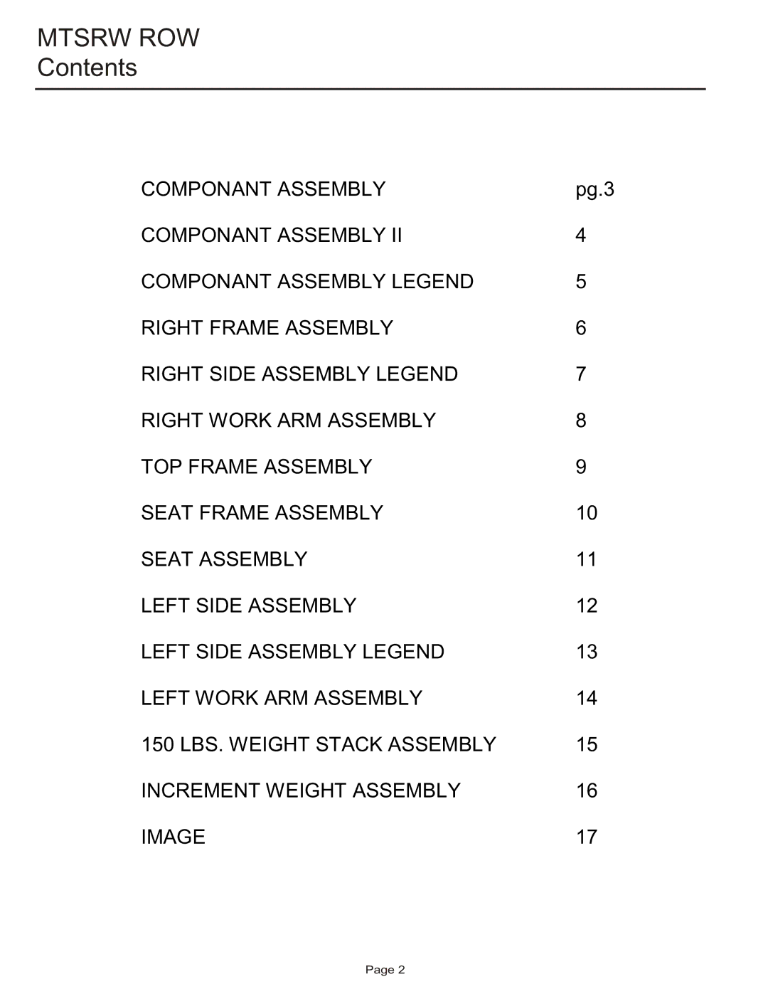 Life Fitness MTSRW manual Mtsrw ROW, Contents 