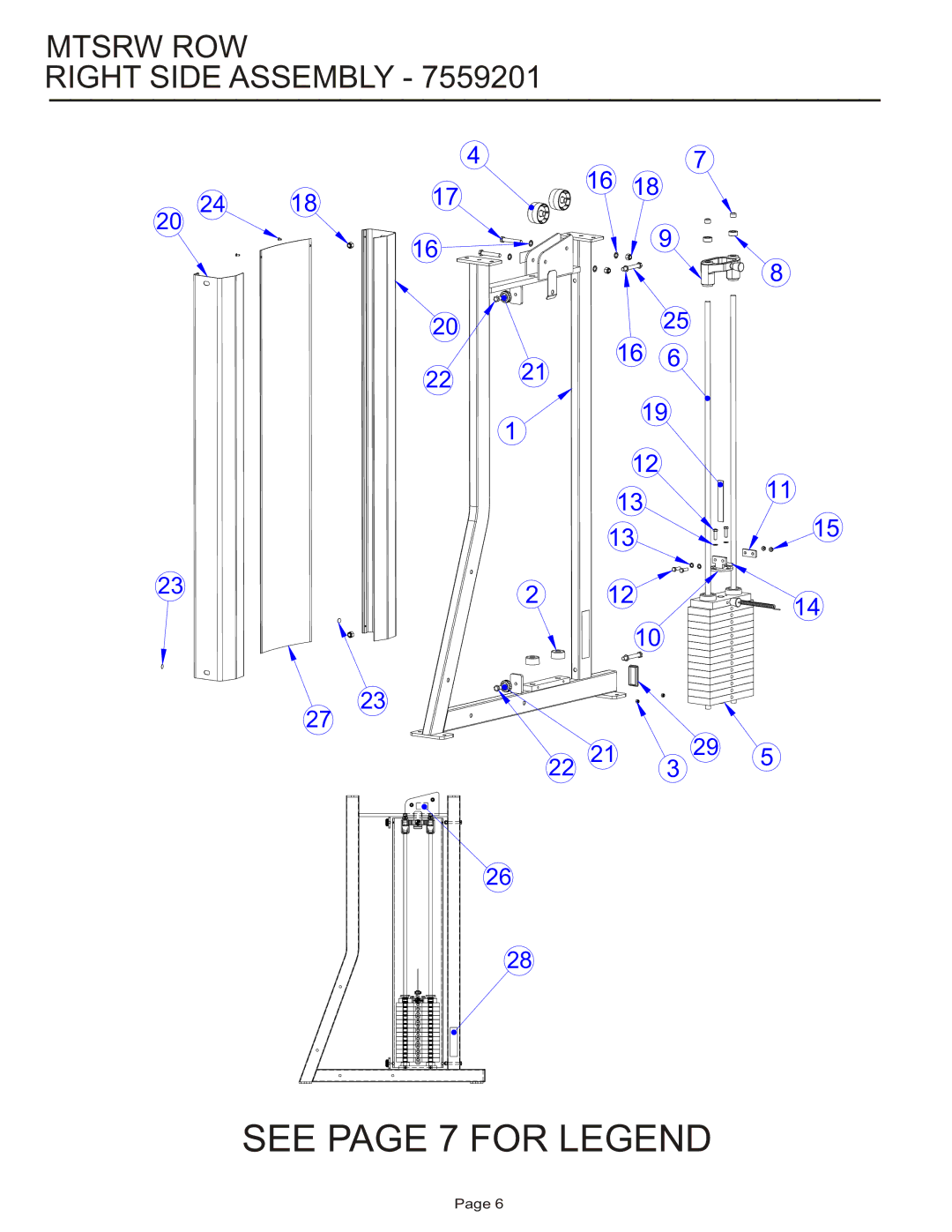 Life Fitness MTSRW manual See page 7 for Legend, Mtsrw ROW Right Side Assembly 