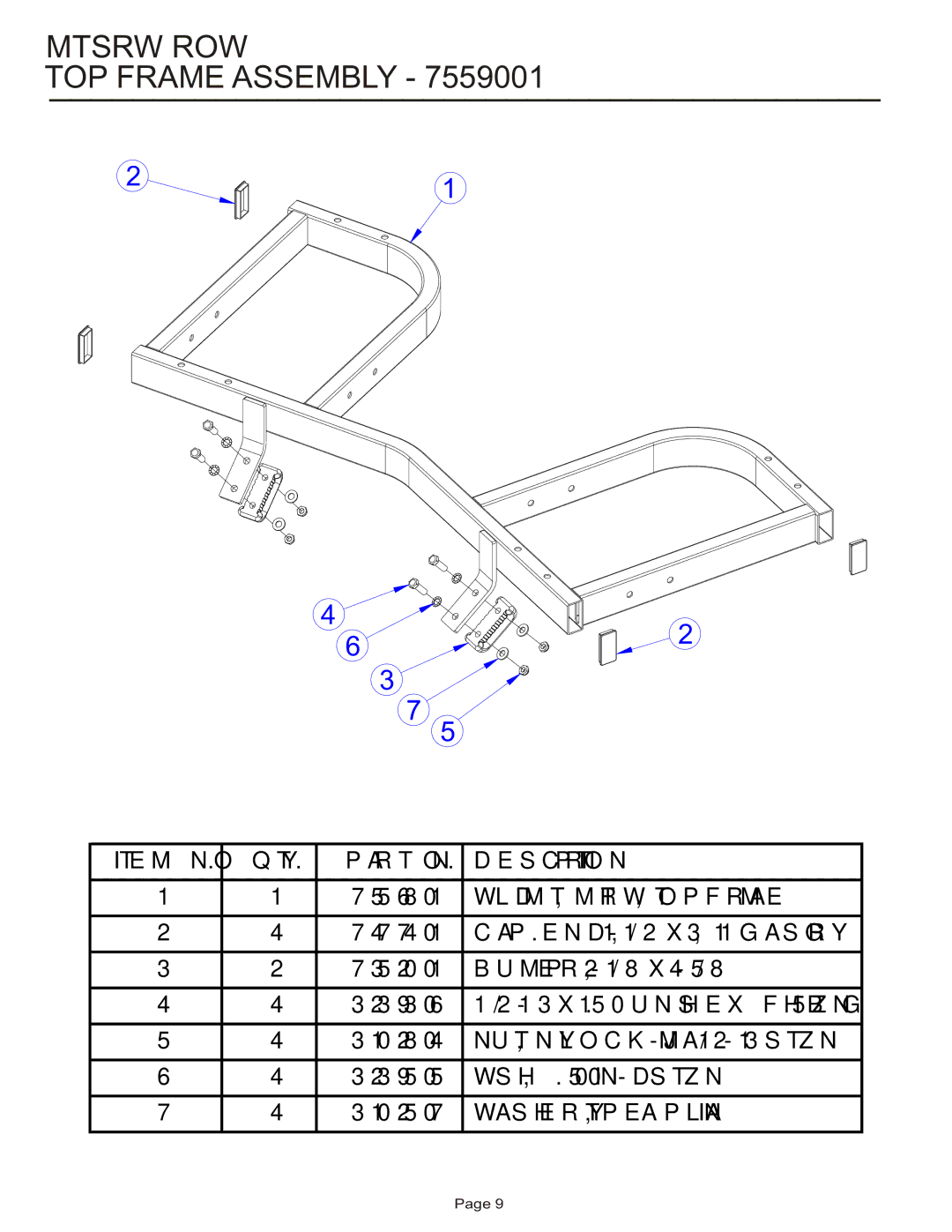 Life Fitness MTSRW manual Mtsrw ROW TOP Frame Assembly, WLDMT, MTRW, TOP Frame 