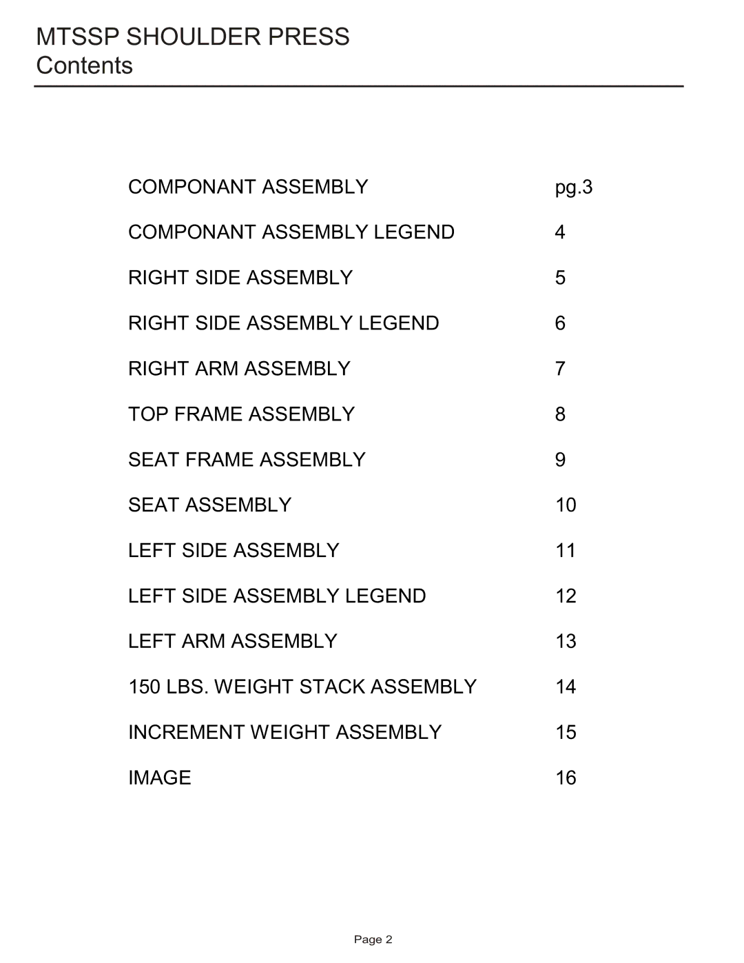 Life Fitness MTSSP manual Mtssp Shoulder Press, Contents 