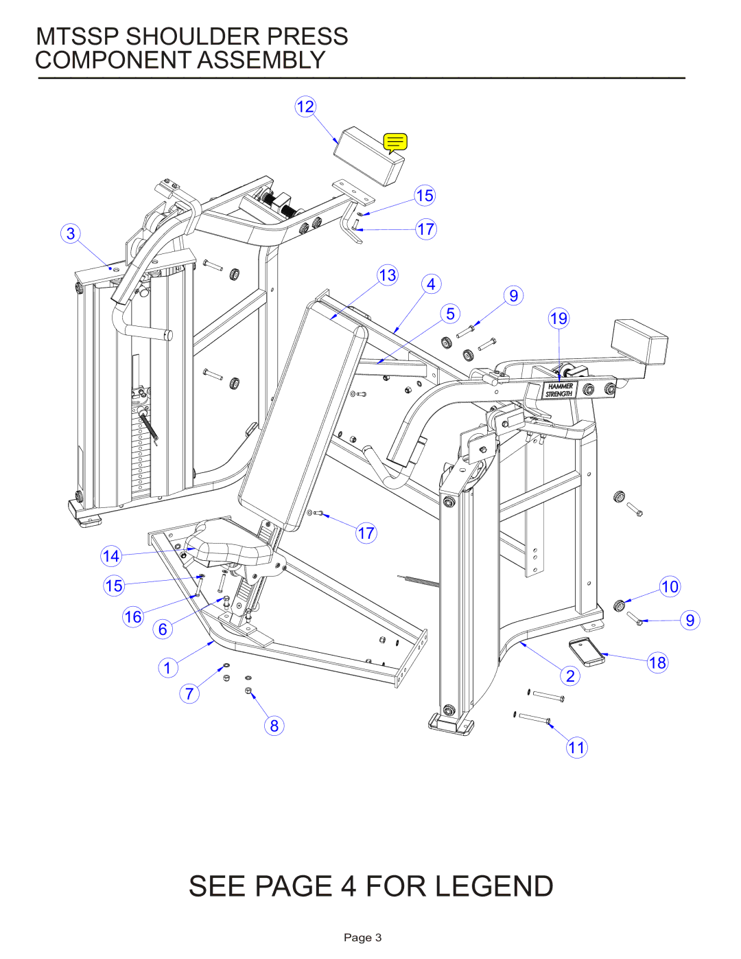 Life Fitness MTSSP manual See page 4 for Legend, Mtssp Shoulder Press Component Assembly 