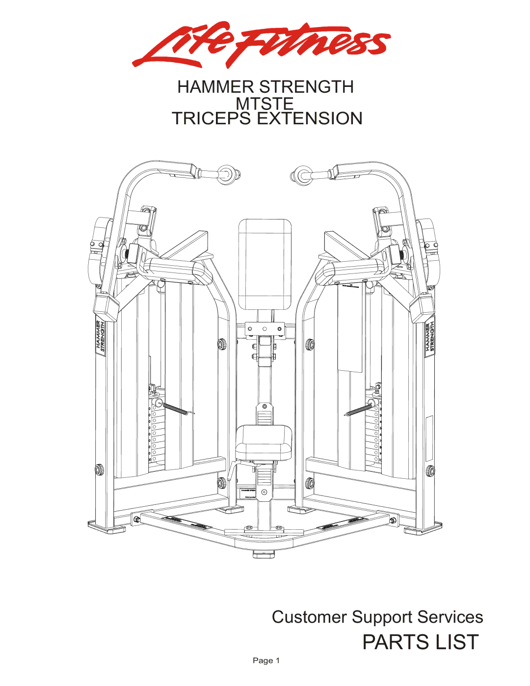 Life Fitness MTSTE manual Parts List, Hammer Strength Mtste Triceps Extension 