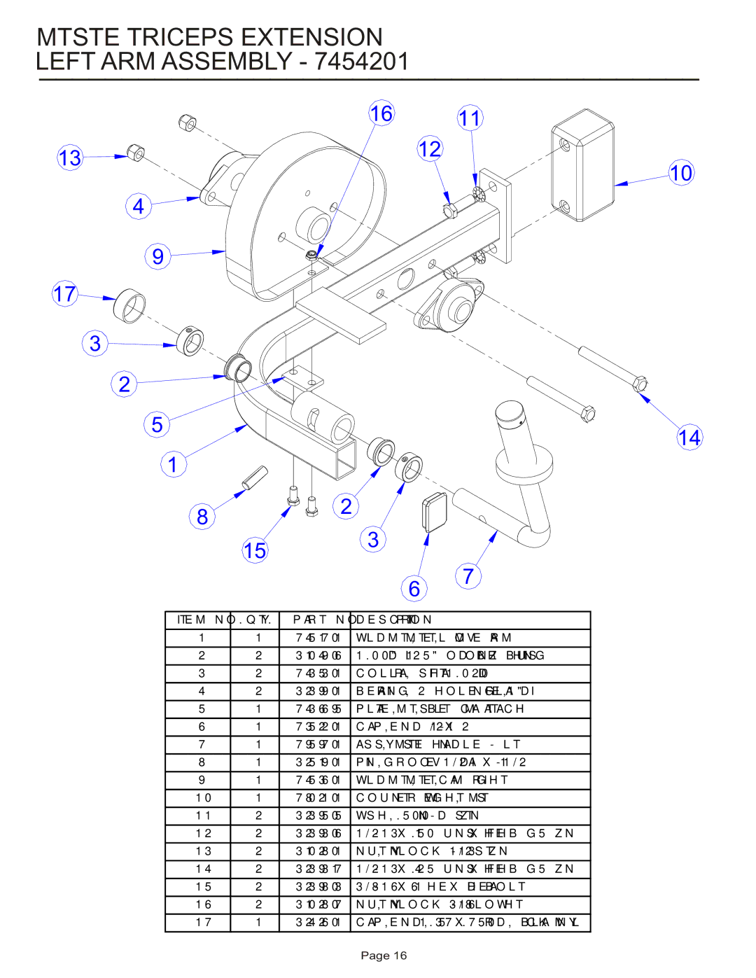 Life Fitness MTSTE manual Mtste Triceps Extension Left ARM Assembly 