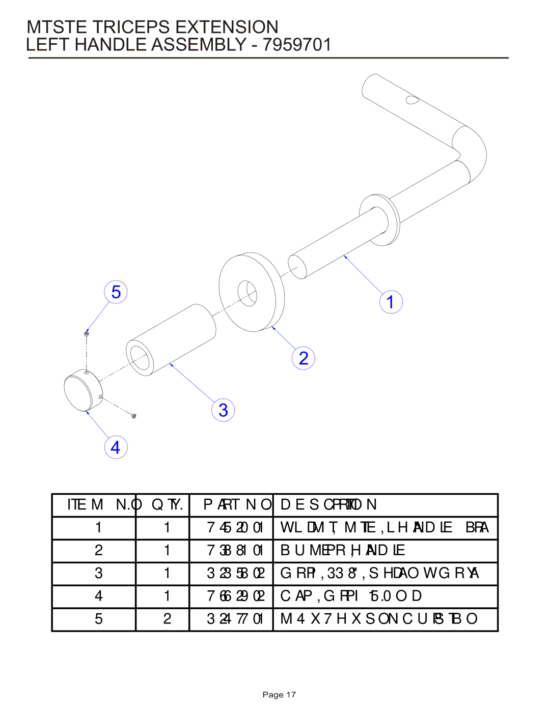 Life Fitness MTSTE manual Mtste Triceps Extension Left Handle Assembly 