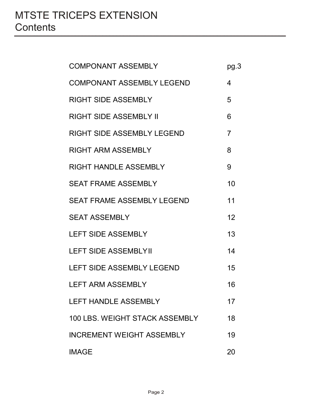 Life Fitness MTSTE manual Mtste Triceps Extension, Contents 