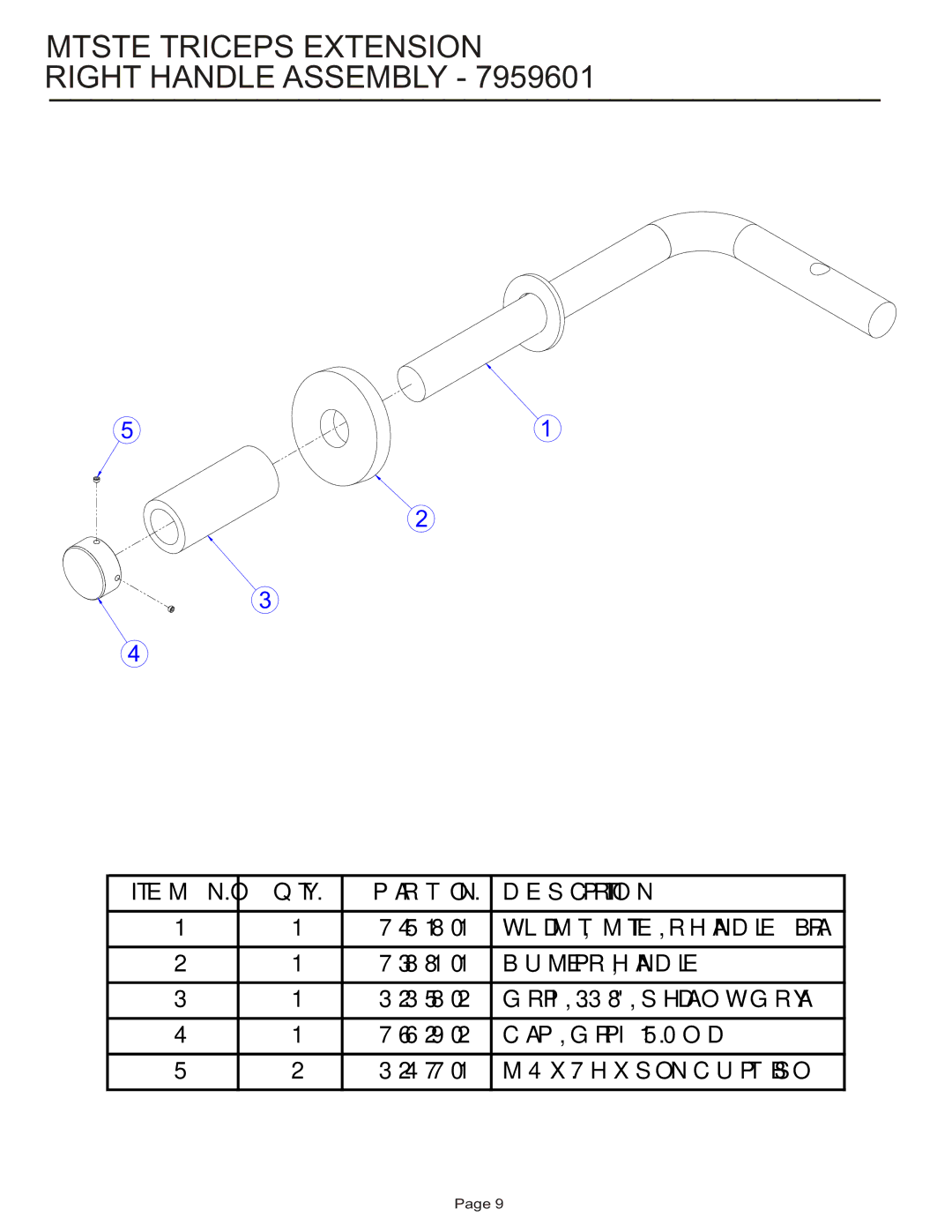 Life Fitness MTSTE manual Mtste Triceps Extension Right Handle Assembly 