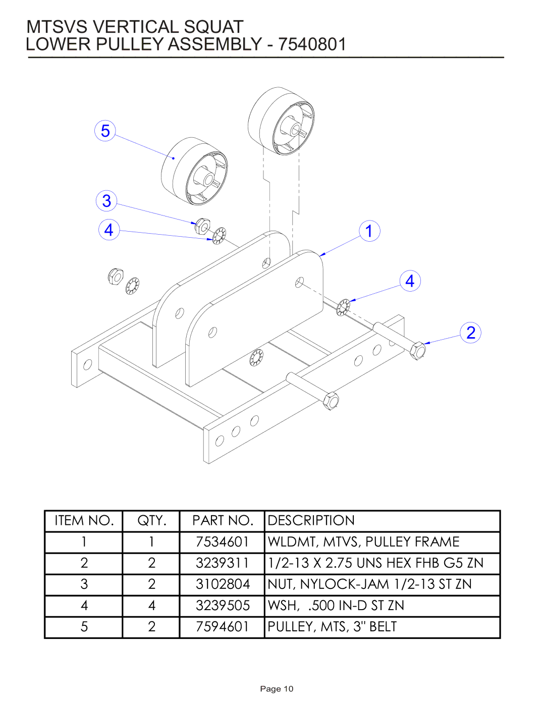 Life Fitness MTSVS manual Mtsvs Vertical Squat Lower Pulley Assembly 