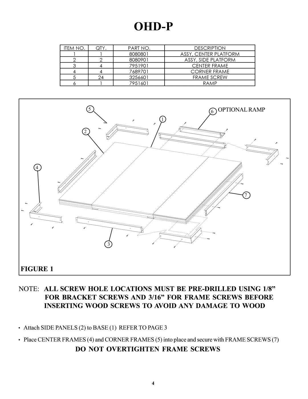 Life Fitness OHD-SIP, OHD-MIP, OHD-LIP, OHD-P manual ASSY, Center Platform 