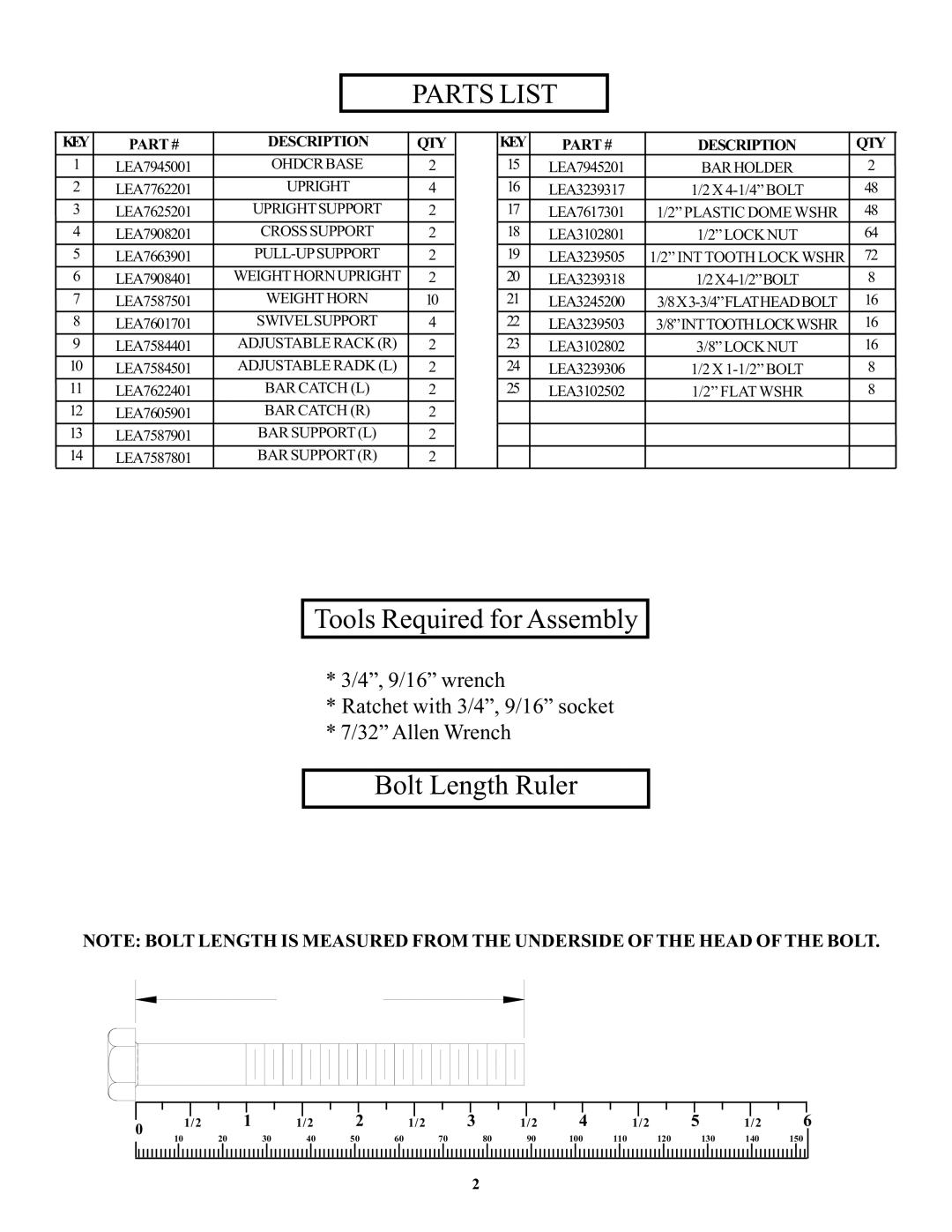 Life Fitness OHDCR manual Parts List 