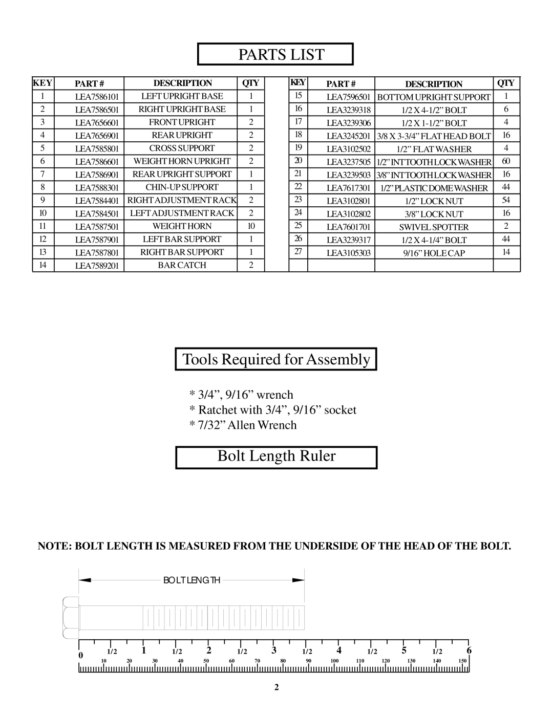 Life Fitness OHDPR9 manual Parts List 