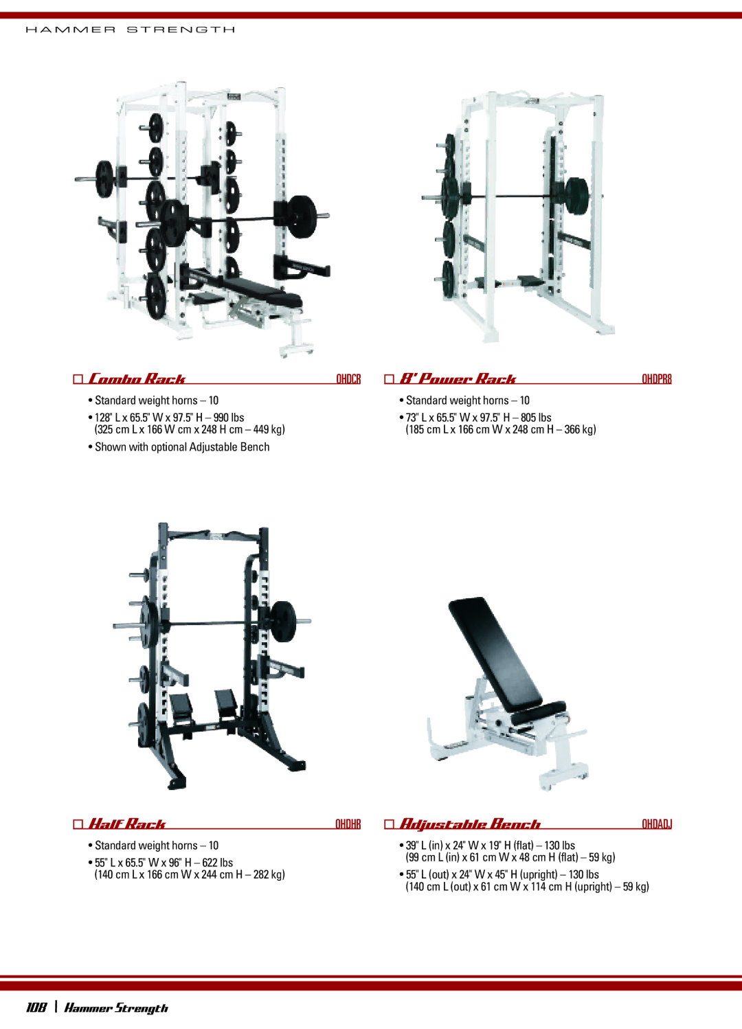 Life Fitness OHDRacks manual Combo Rack, Power Rack, Half Rack, Adjustable Bench 