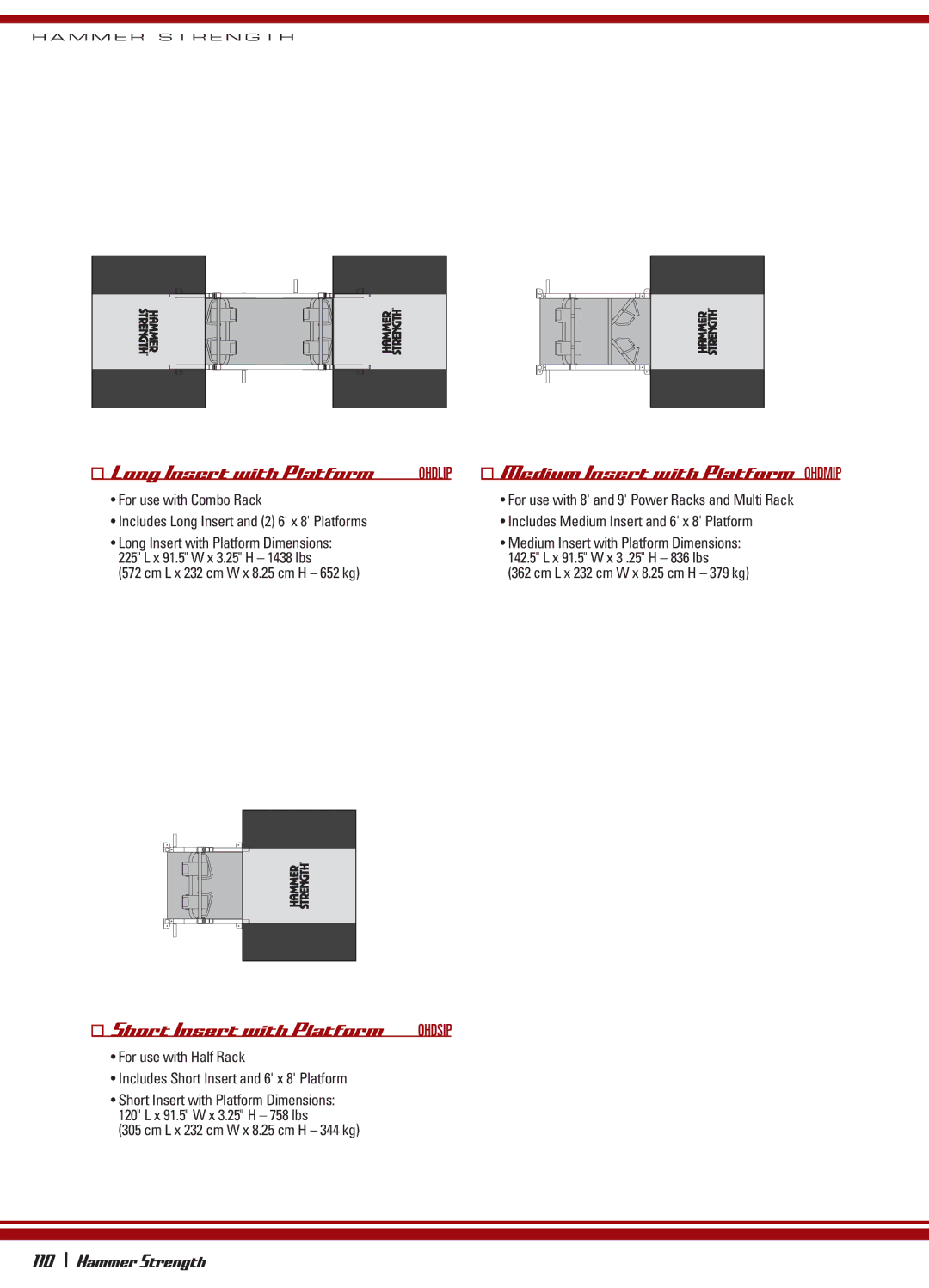 Life Fitness OHDRacks manual Long Insert with Platform, Medium Insert with Platform Ohdmip, Short Insert with Platform 