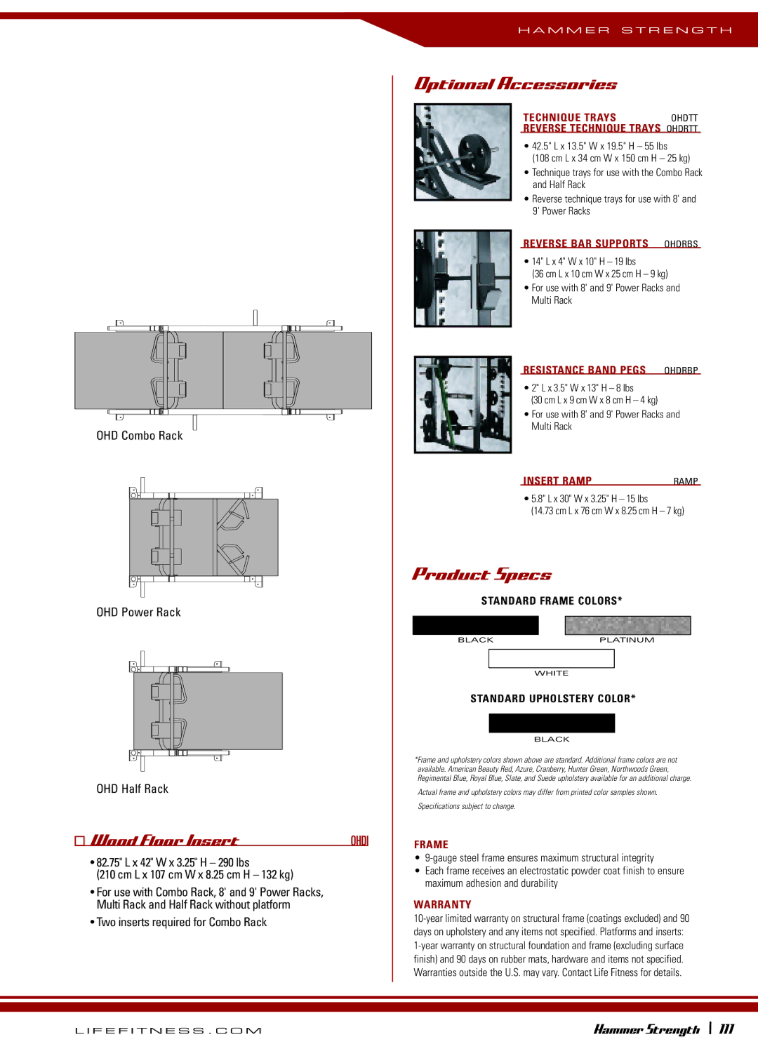 Life Fitness OHDRacks manual Optional Accessories, Wood Floor Insert 