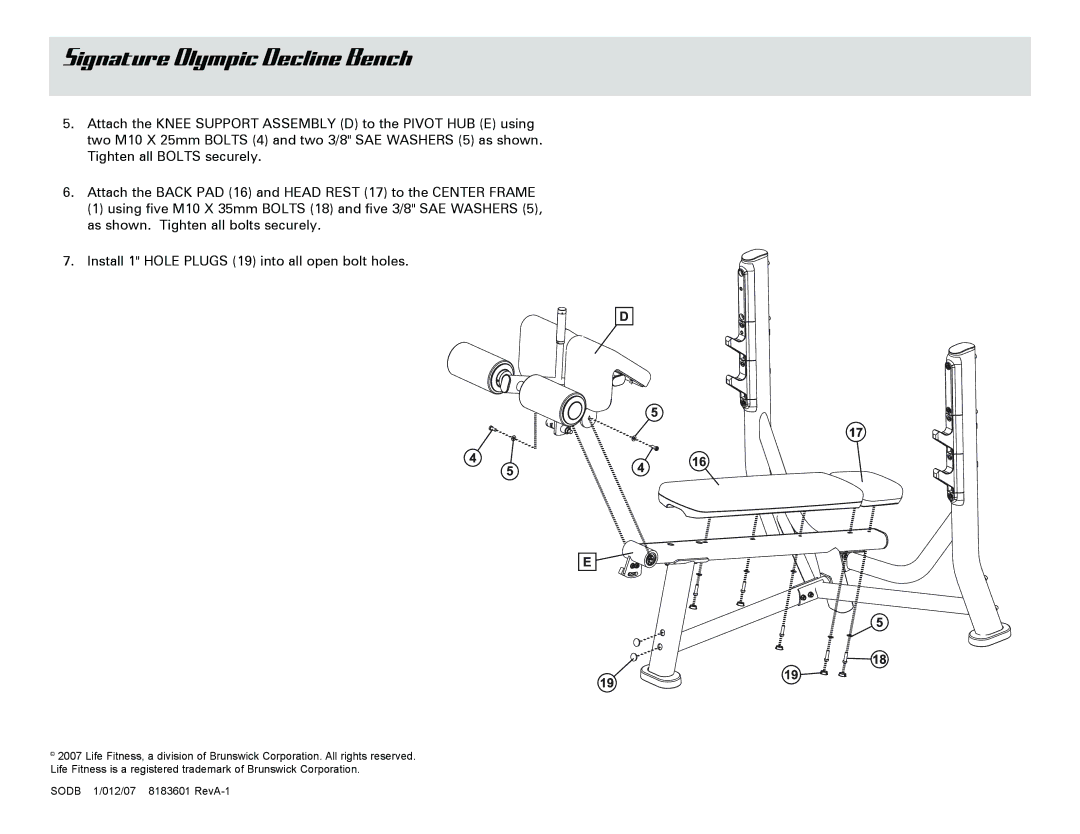 Life Fitness owner manual Signature Olympic Decline Bench 