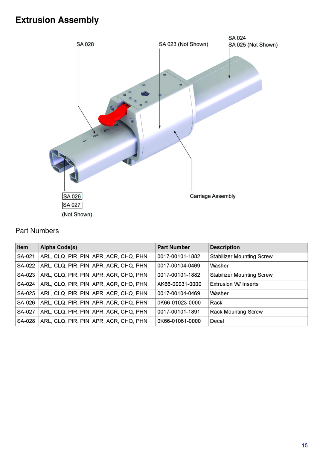 Life Fitness PCSR-ALLXX-XX, 95R-IFIXX-XX manual Extrusion Assembly 