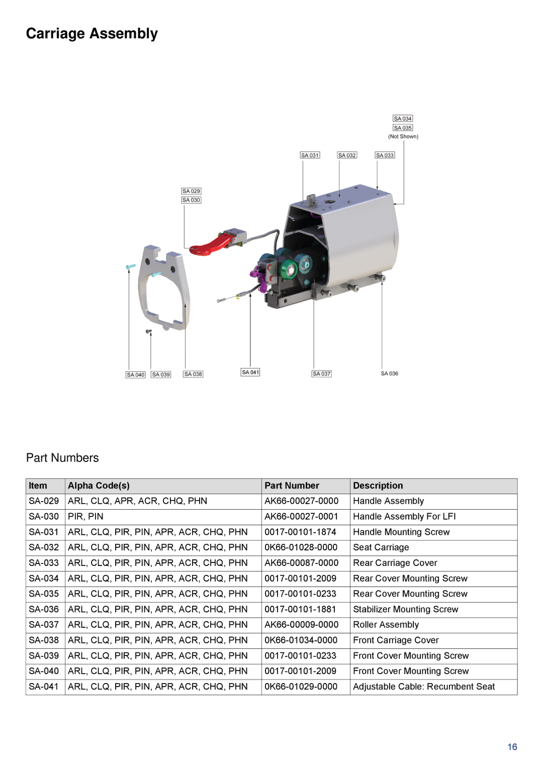 Life Fitness 95R-IFIXX-XX, PCSR-ALLXX-XX manual Carriage Assembly 