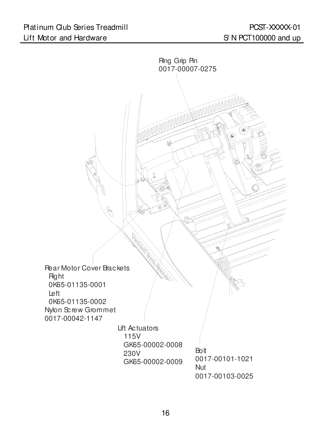 Life Fitness PCST-DOMLX-01, PCST-DOMHX-01, PCST-INTHX-01 manual Lift Motor and Hardware 