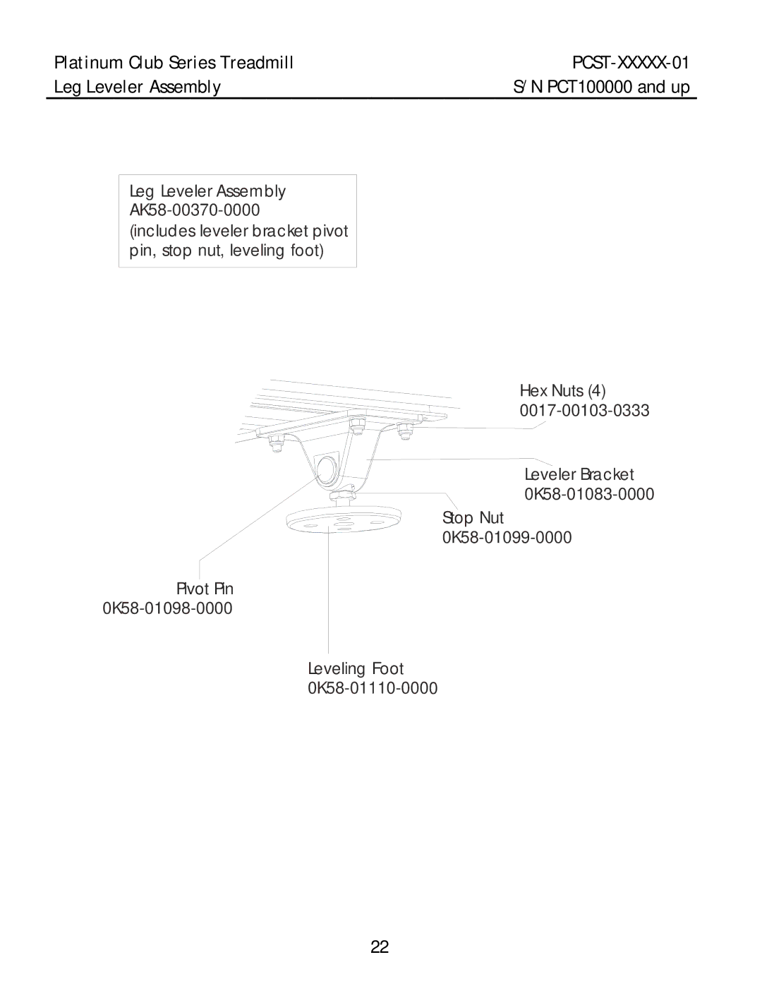 Life Fitness PCST-DOMLX-01, PCST-DOMHX-01, PCST-INTHX-01 manual Leg Leveler Assembly 