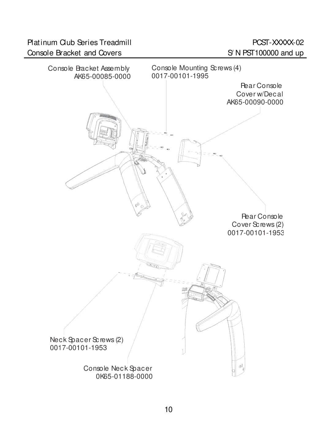 Life Fitness PCST-DOMHX-02, PCST-DOMLX-02, PCST-INTHX-02 manual Console Bracket and Covers PST100000 and up 