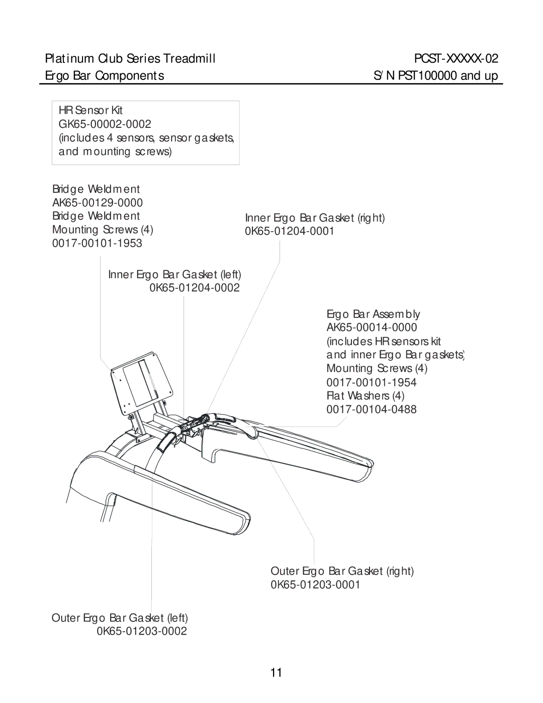 Life Fitness PCST-INTHX-02, PCST-DOMLX-02, PCST-DOMHX-02 manual Ergo Bar Components 