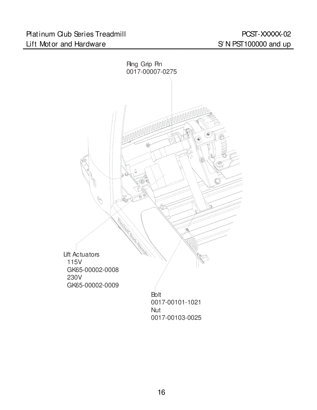 Life Fitness PCST-DOMHX-02, PCST-DOMLX-02, PCST-INTHX-02 manual Lift Motor and Hardware 