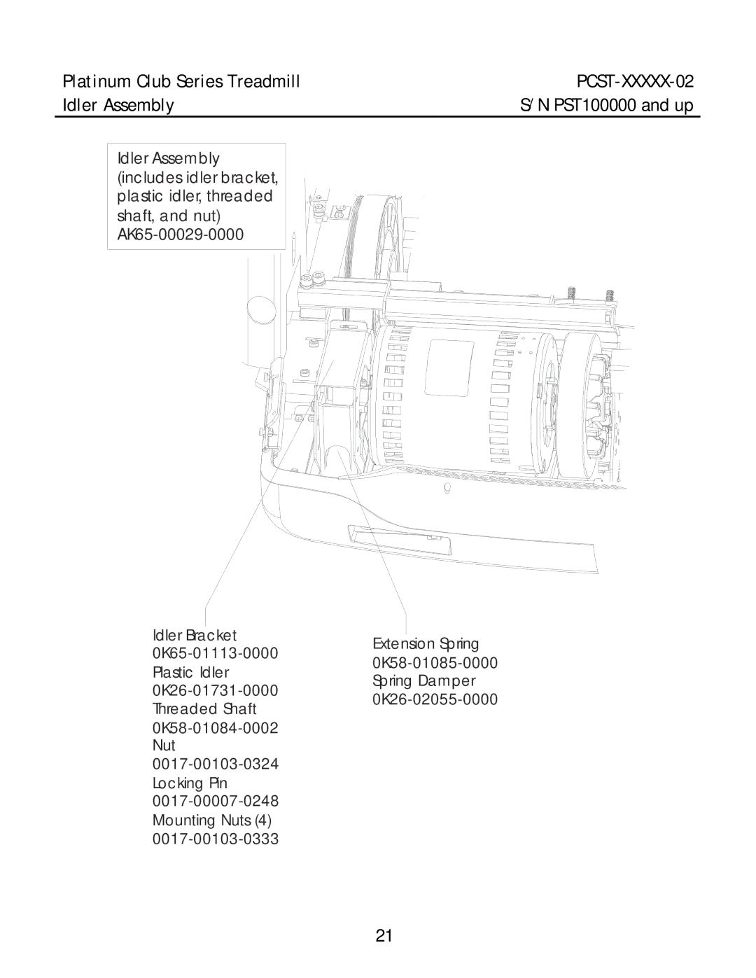 Life Fitness PCST-DOMLX-02, PCST-DOMHX-02, PCST-INTHX-02 manual Platinum Club Series Treadmill, Idler Assembly 