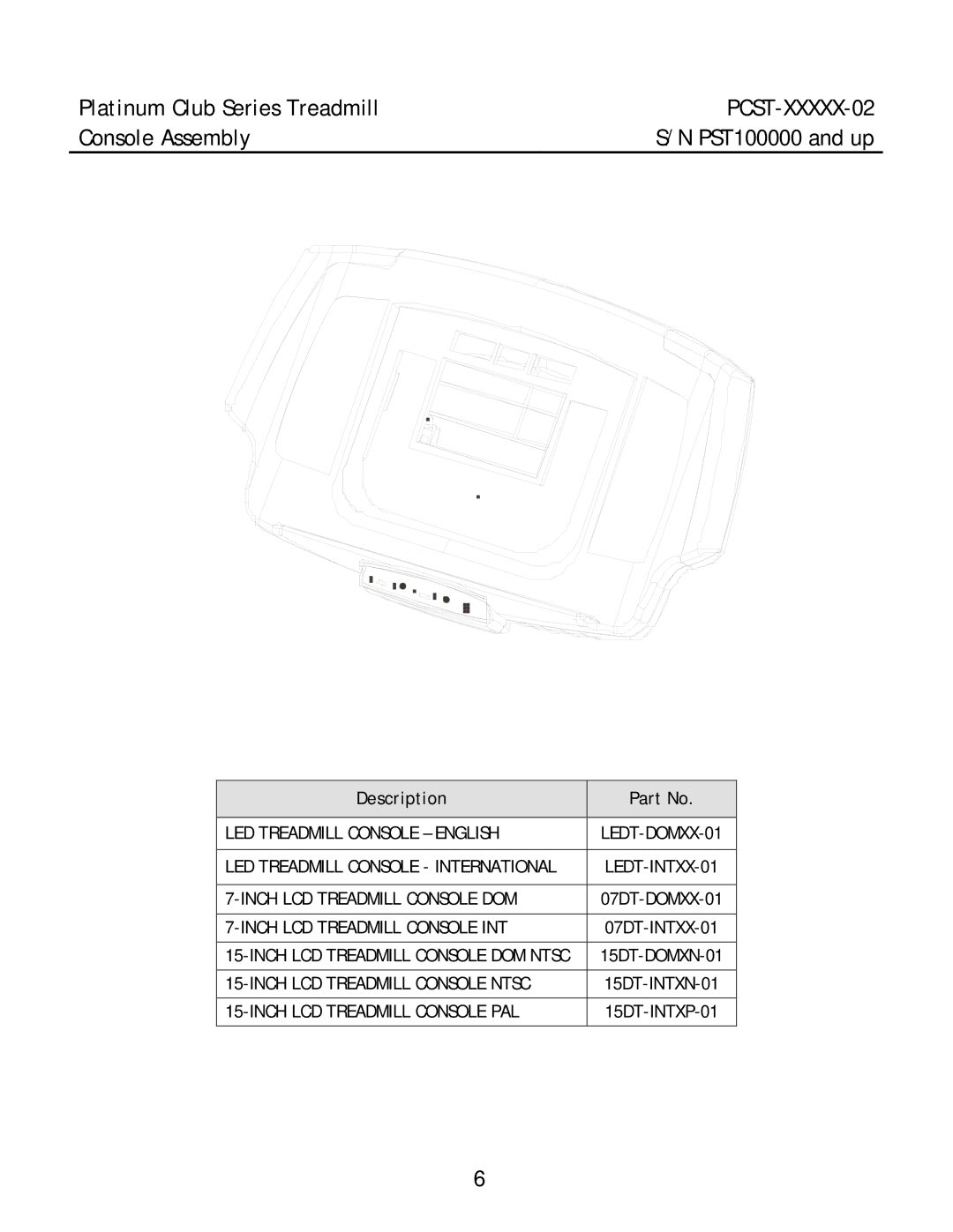 Life Fitness PCST-DOMLX-02, PCST-DOMHX-02, PCST-INTHX-02 manual Console Assembly 