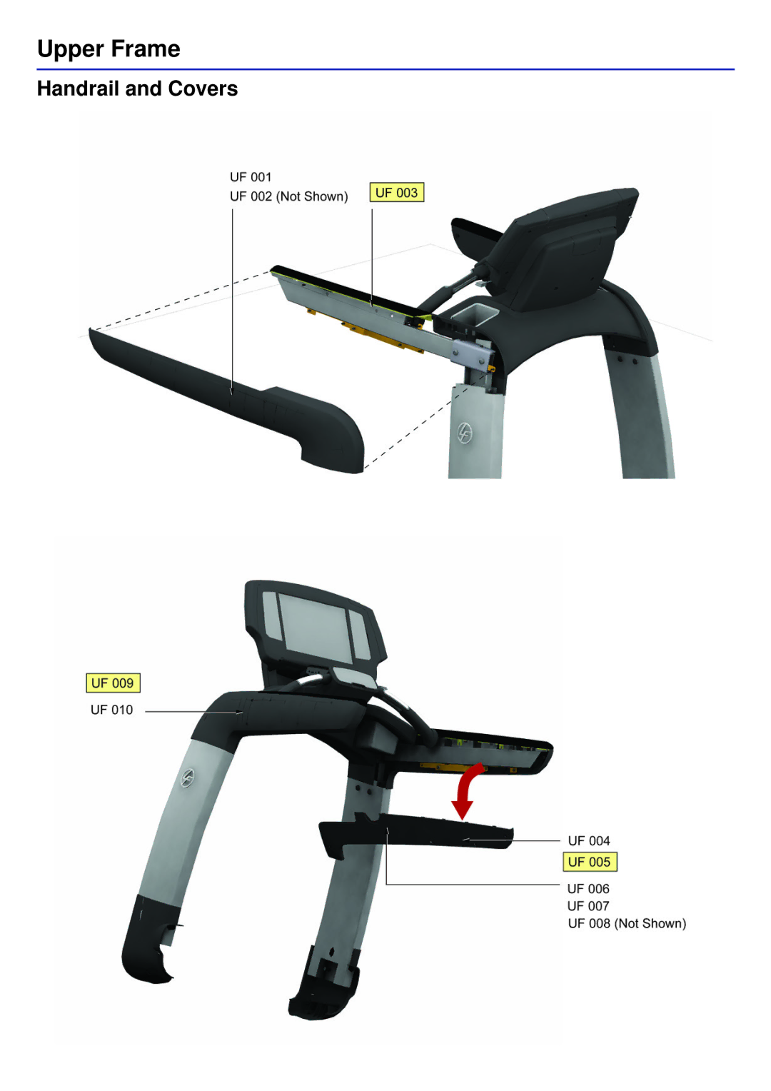 Life Fitness 95T-INTHX-XX, PCST-DOMXX-XX, 95T-DOMLHX-XX manual Upper Frame, Handrail and Covers 