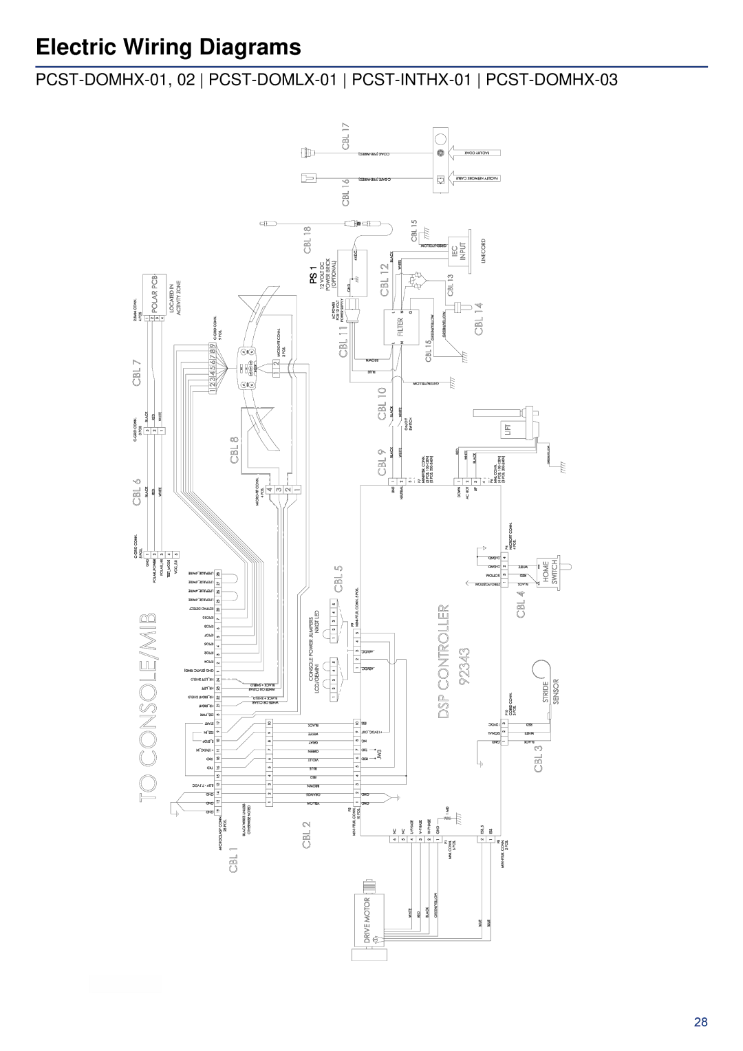 Life Fitness 95T-INTHX-XX manual Electric Wiring Diagrams, PCST-DOMHX-01, 02 PCST-DOMLX-01 PCST-INTHX-01 PCST-DOMHX-03 