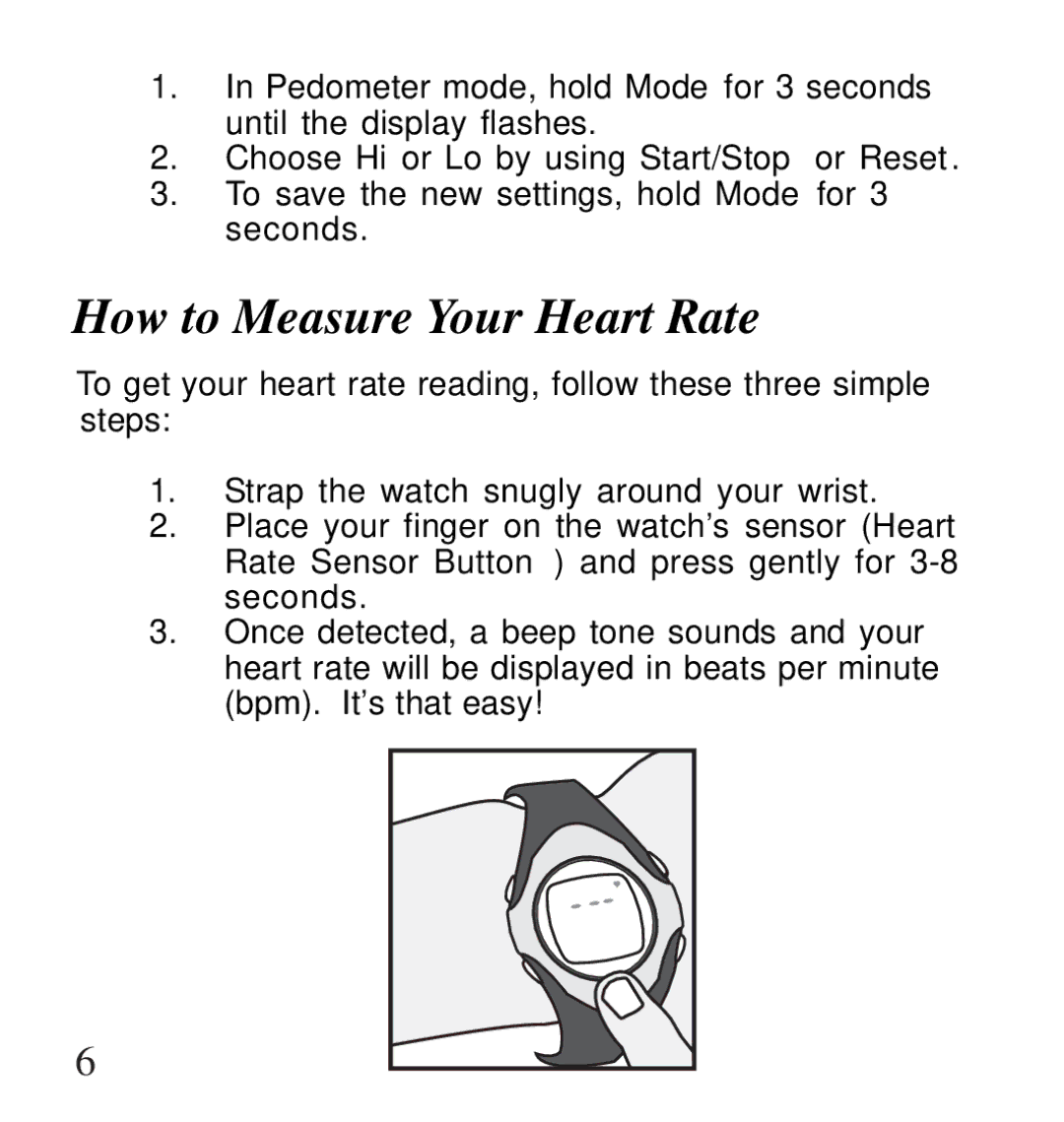 Life Fitness Pedometer/HeartRate Watch user manual How to Measure Your Heart Rate 