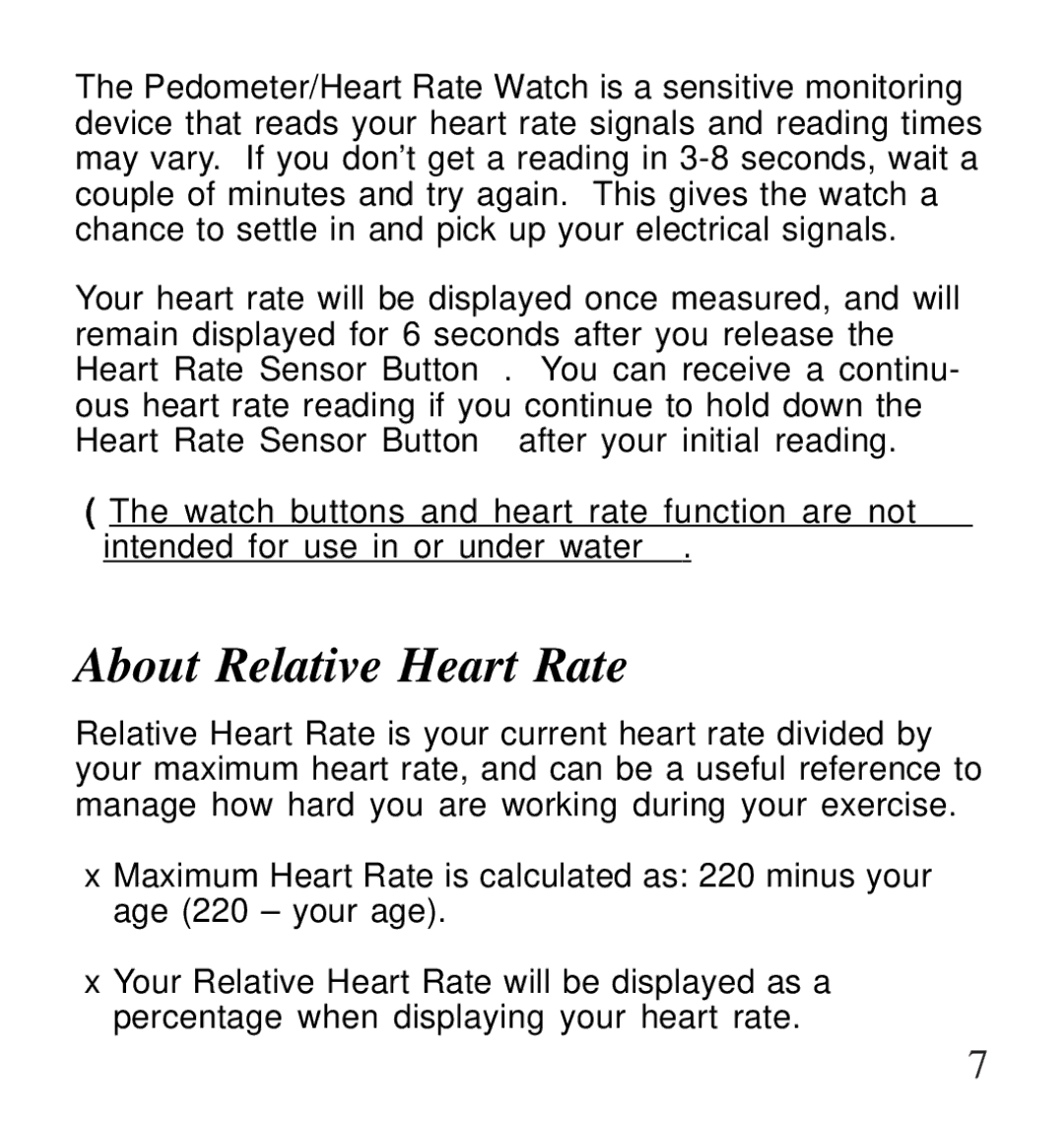 Life Fitness Pedometer/HeartRate Watch user manual About Relative Heart Rate 