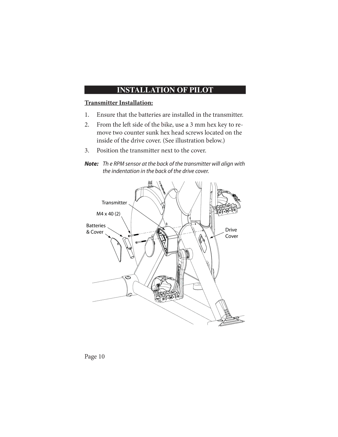 Life Fitness Pilot II instruction manual Transmitter Installation 