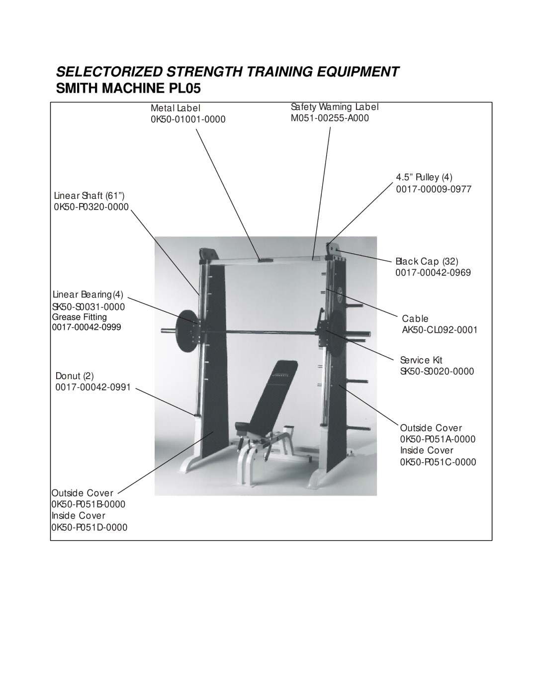 Life Fitness manual Selectorized Strength Training Equipment Smith Machine PL05 