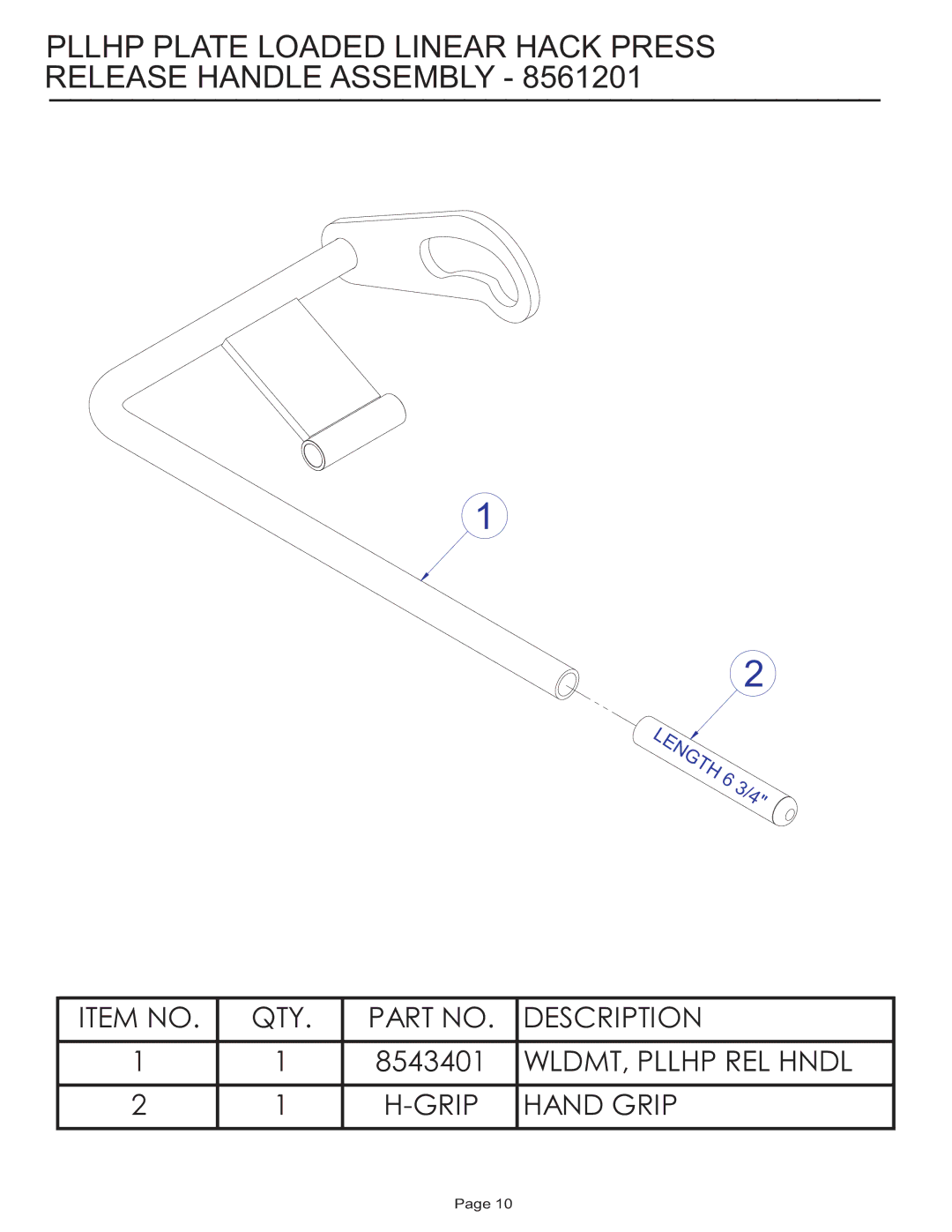 Life Fitness PLLHP manual Pllhp Plate Loaded Linear Hack Press Release Handle Assembly 