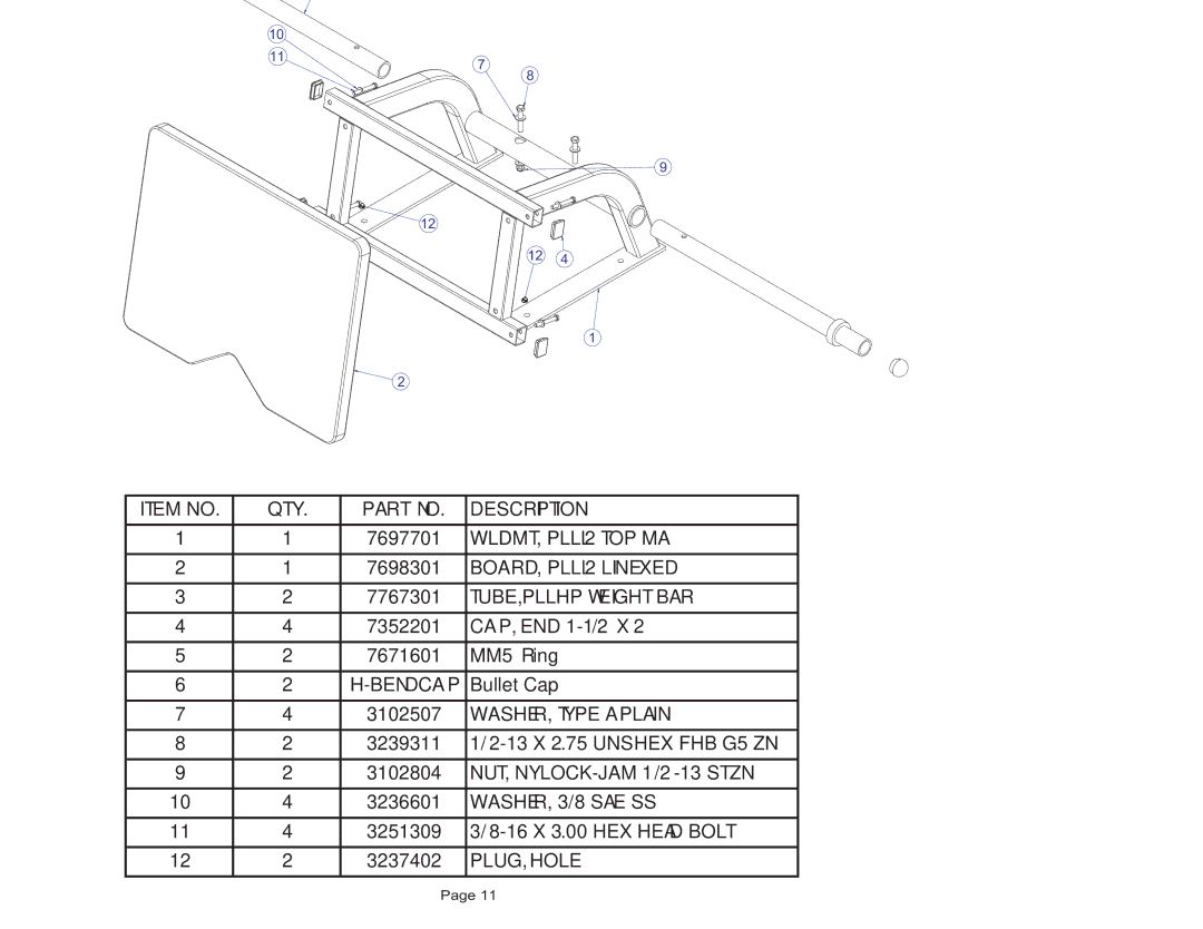 Life Fitness PLLL2 manual Item no QTY Description 