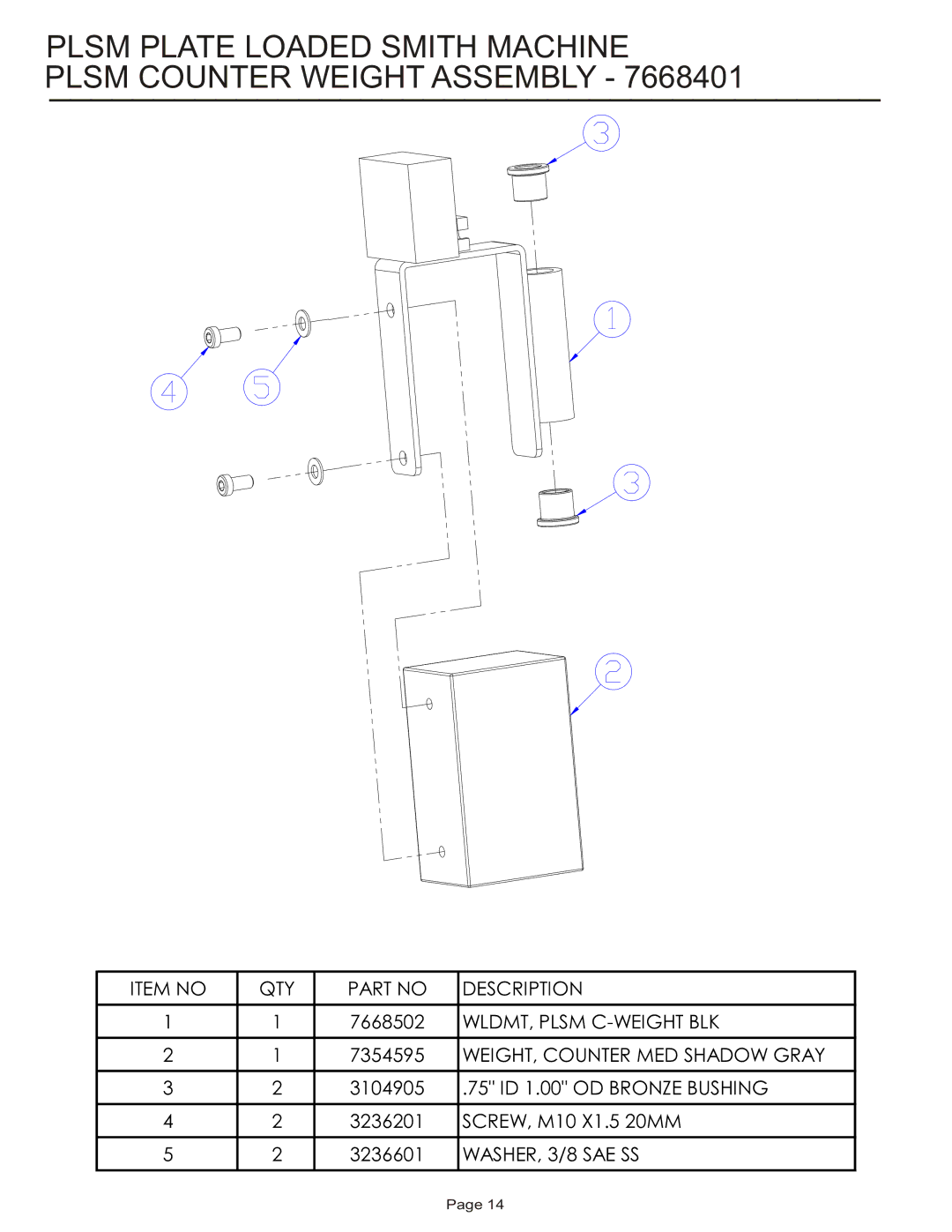 Life Fitness PLSM manual Plsm Plate Loaded Smith Machine Plsm Counter Weight Assembly 