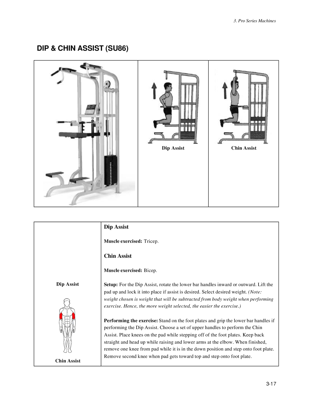 Life Fitness Pro Series owner manual DIP & Chin Assist SU86, Dip Assist Chin Assist 