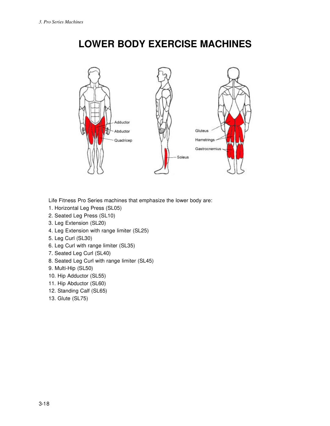 Life Fitness Pro Series owner manual Lower Body Exercise Machines 