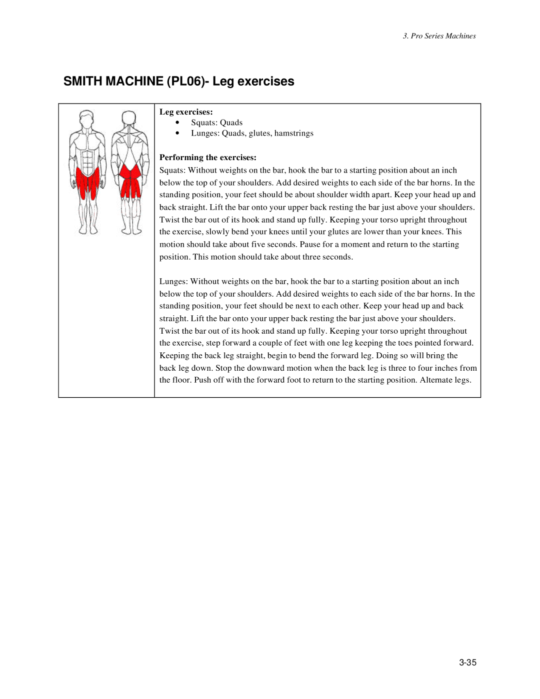 Life Fitness Pro Series owner manual Smith Machine PL06- Leg exercises 